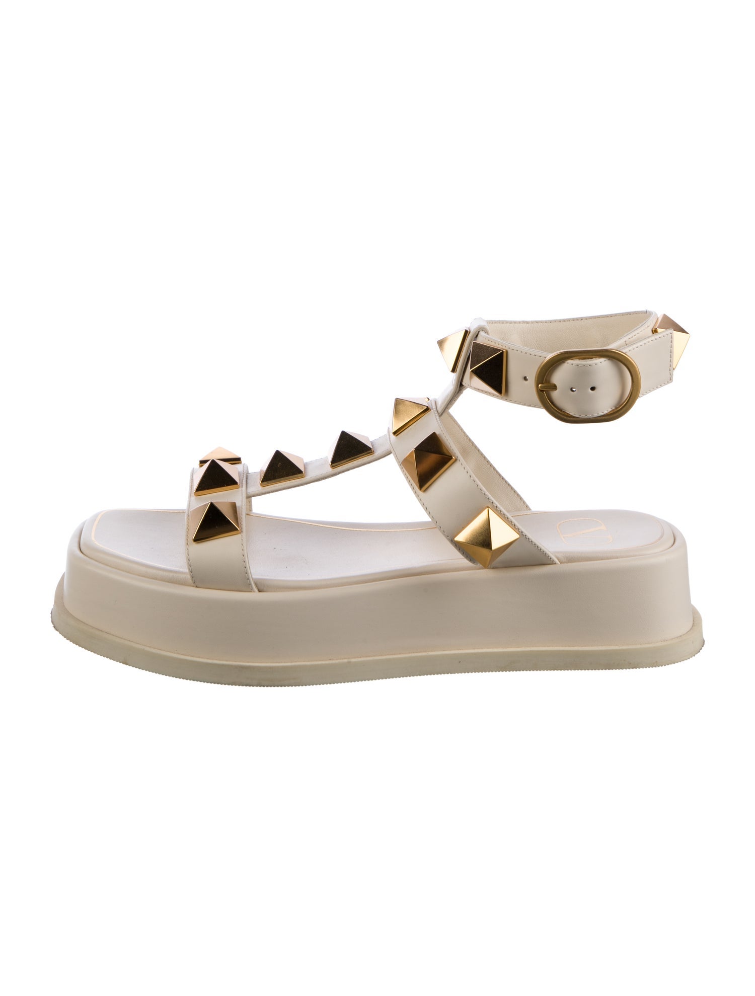 Valentino Rockstud Accents Leather T-Strap Sandals