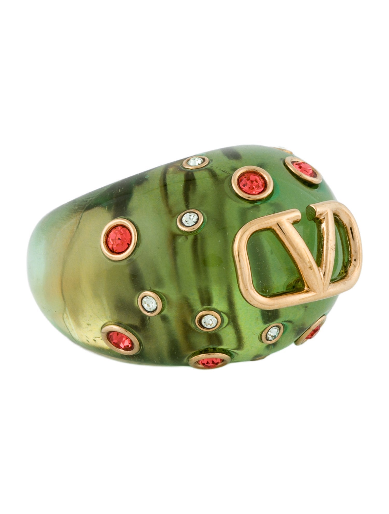 Valentino Crystal & Resin VLogo Cocktail Ring