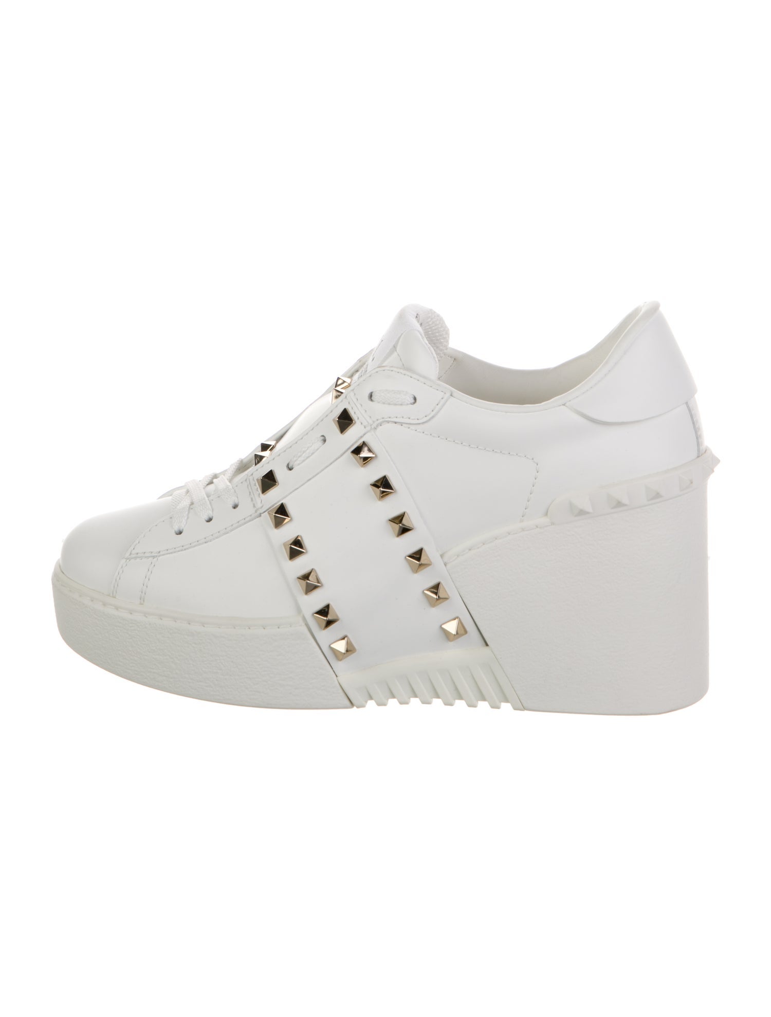Valentino Rockstud Accents Leather Wedge Sneakers