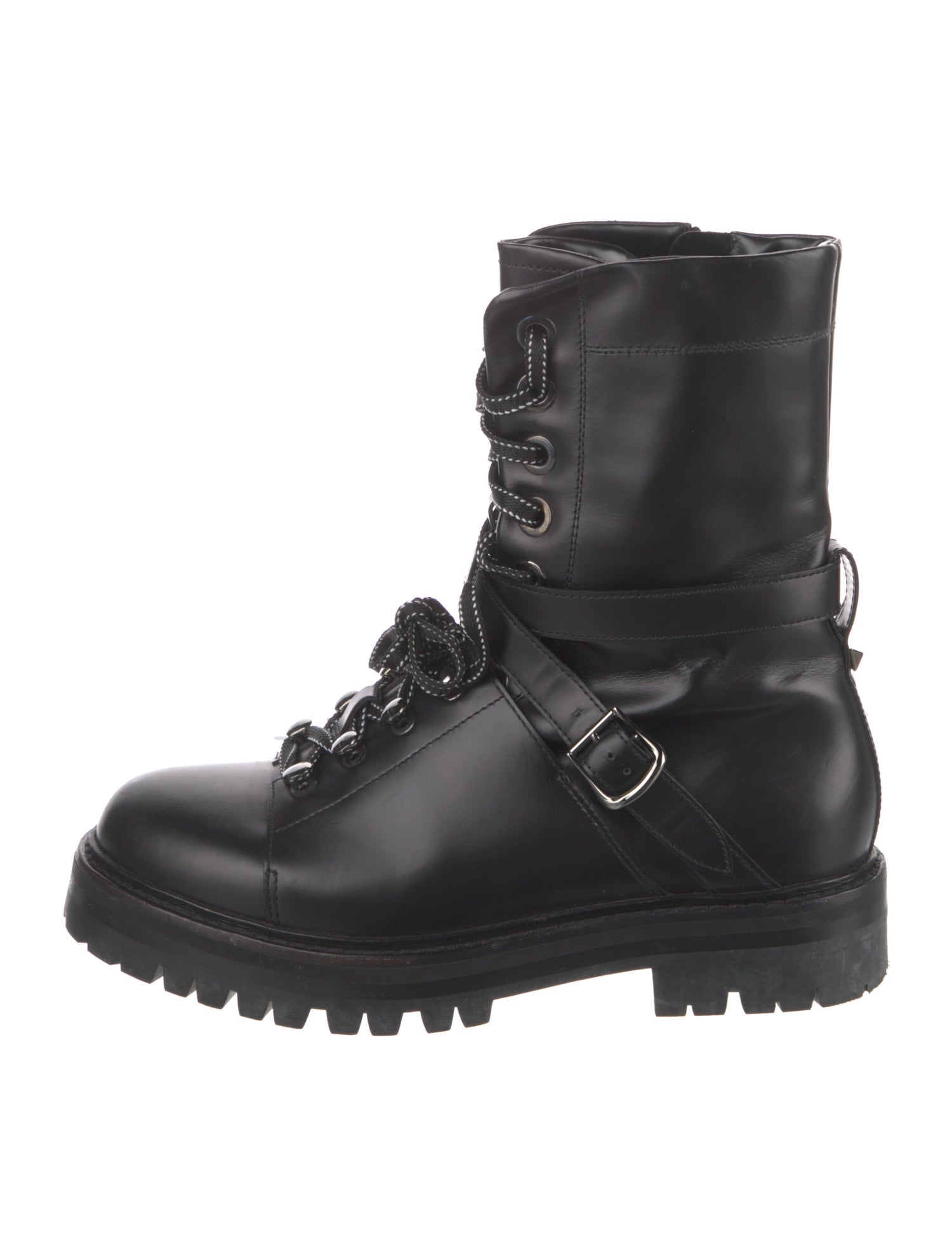 Valentino Rockstud Accents Leather Combat Boots