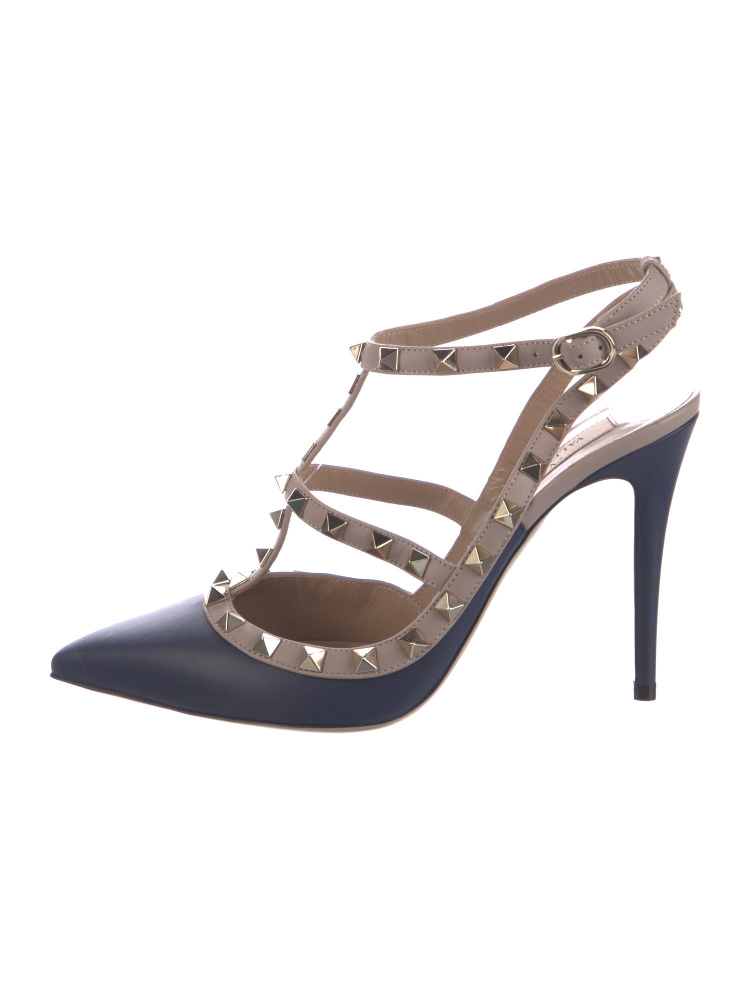 Valentino Rockstud Accents Leather T-Strap Pumps