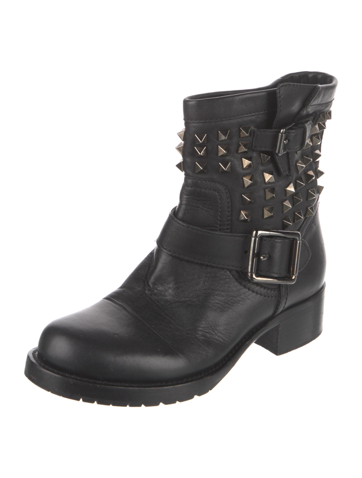 Valentino Rockstud Accents Leather Moto Boots