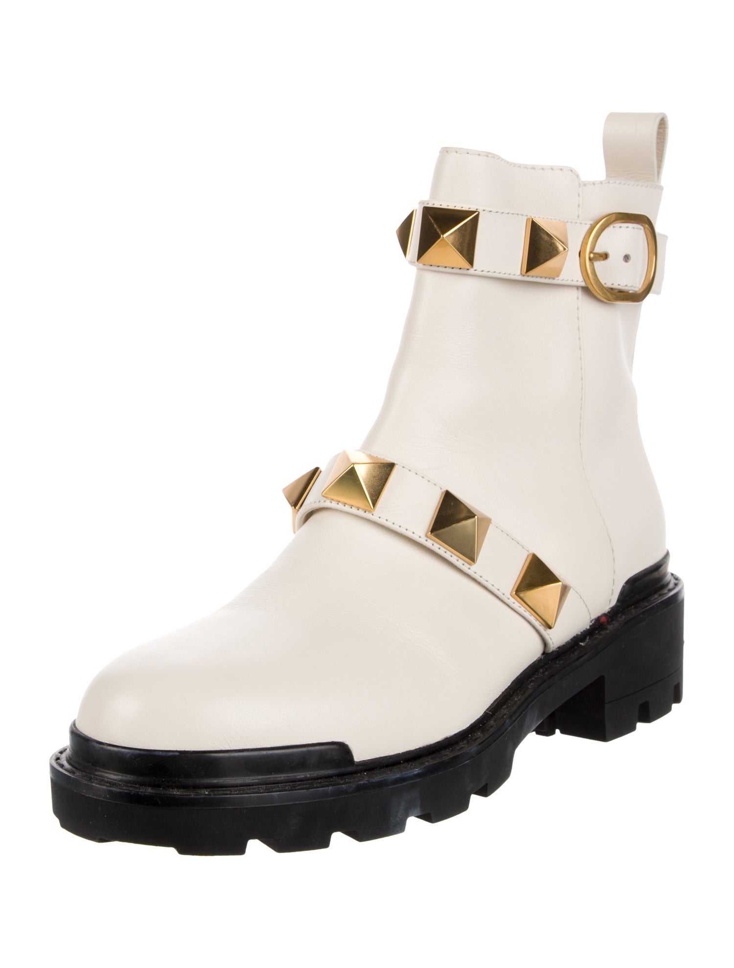 Valentino Rockstud Accents Leather Combat Boots