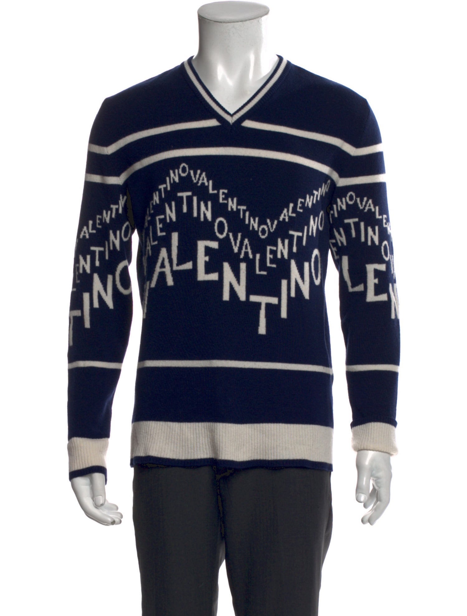 Valentino Virgin Wool Striped Cardigan