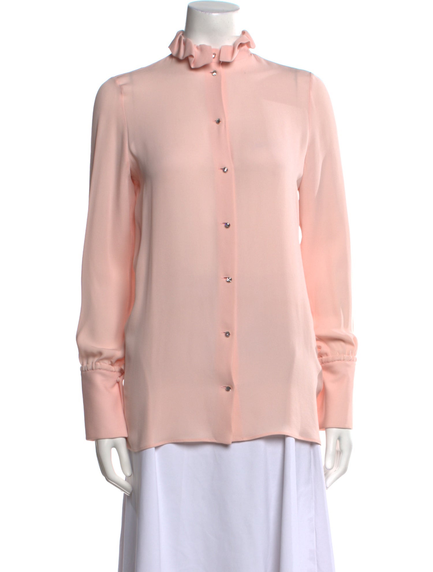 Valentino Silk Mock Neck Button-Up Top