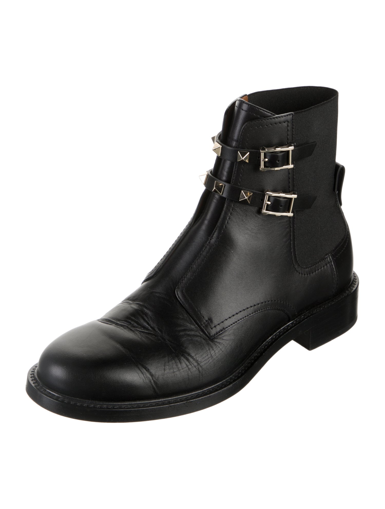 Valentino Rockstud Accents Leather Combat Boots