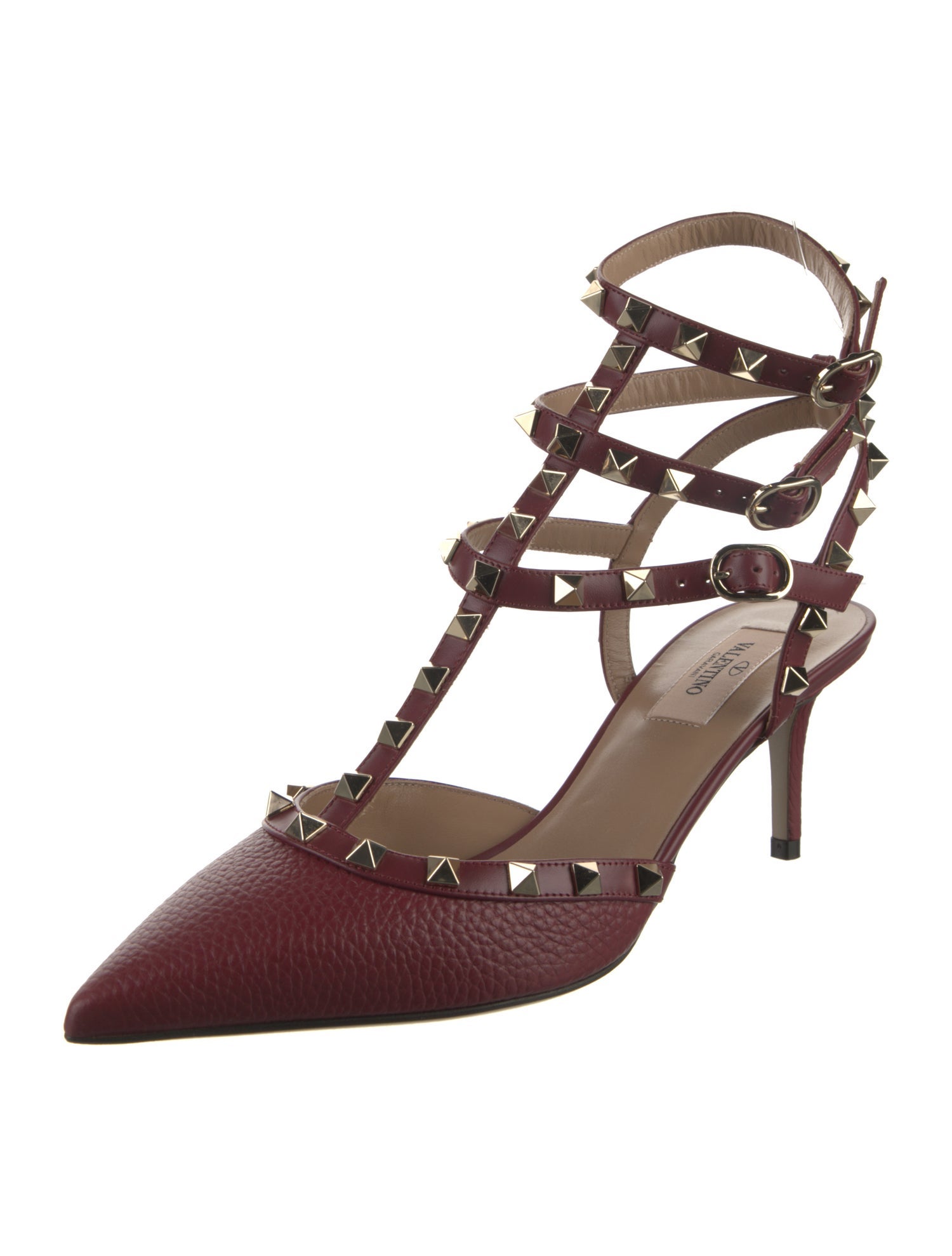 Valentino Rockstud Accents Leather T-Strap Pumps