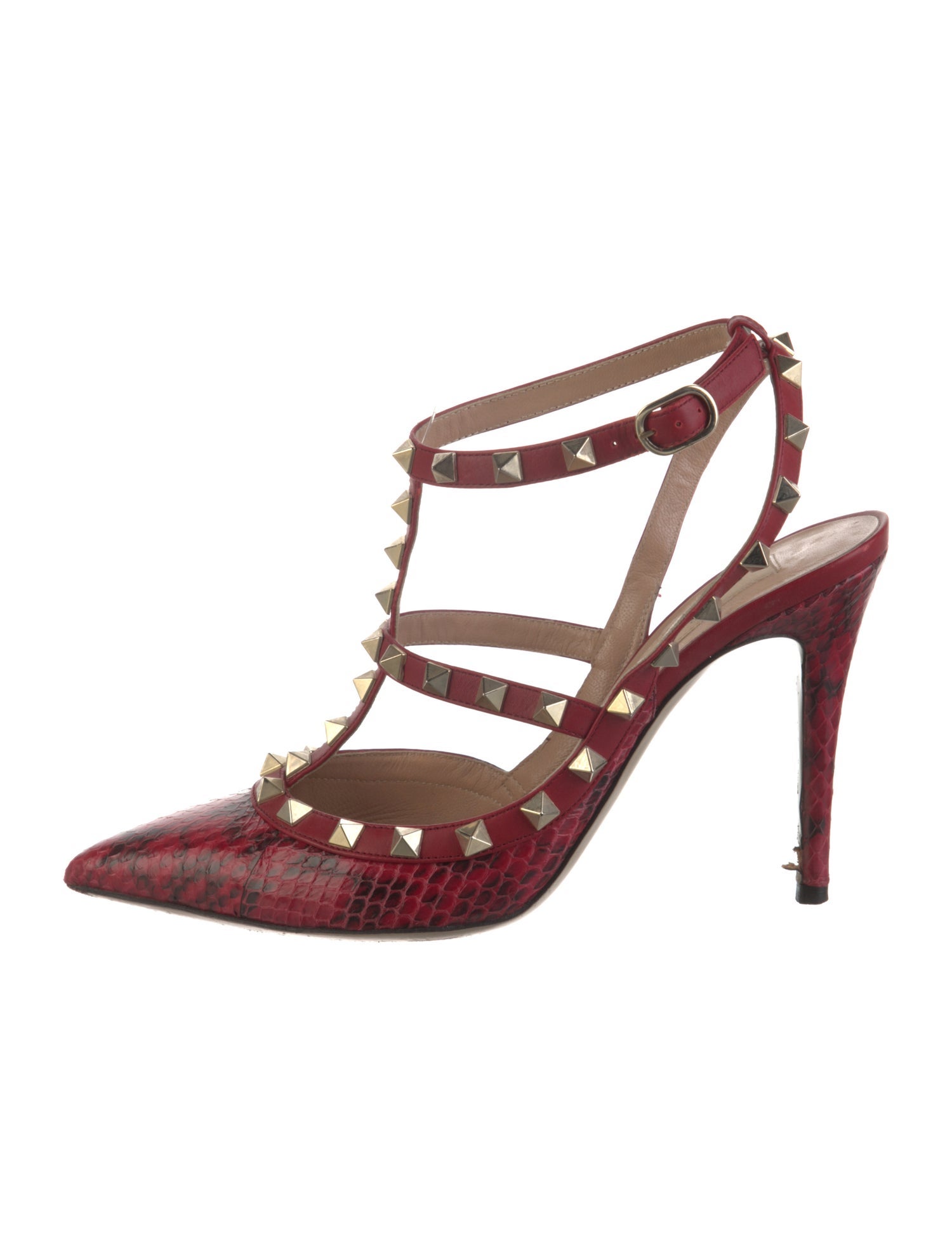 Valentino Rockstud Accents Snakeskin T-Strap Pumps