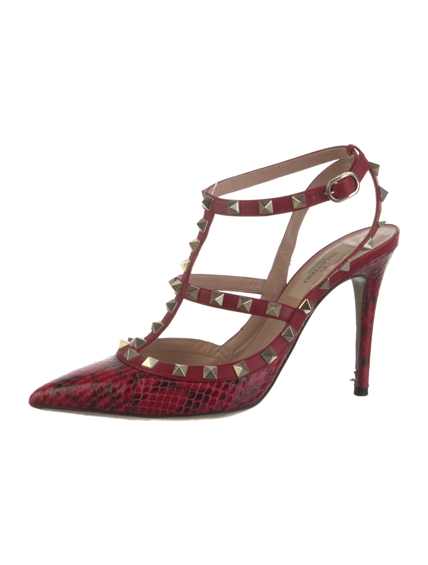 Valentino Rockstud Accents Snakeskin T-Strap Pumps