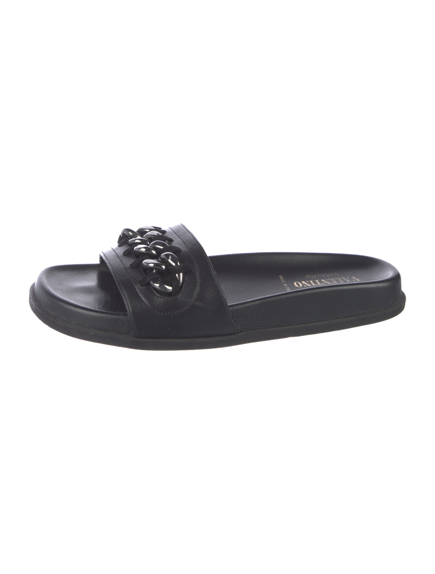 Valentino Chain-Link Accent Leather Slides