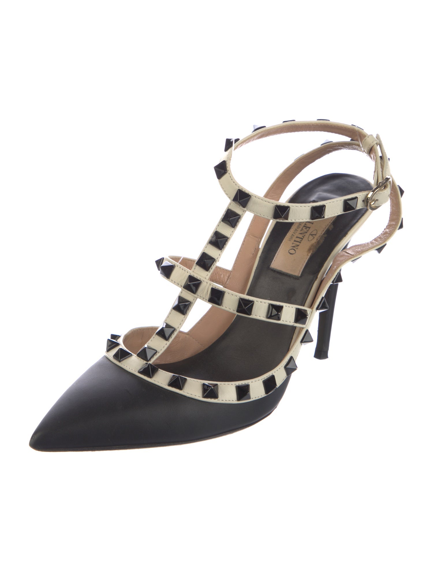 Valentino Rockstud Accents Leather T-Strap Pumps