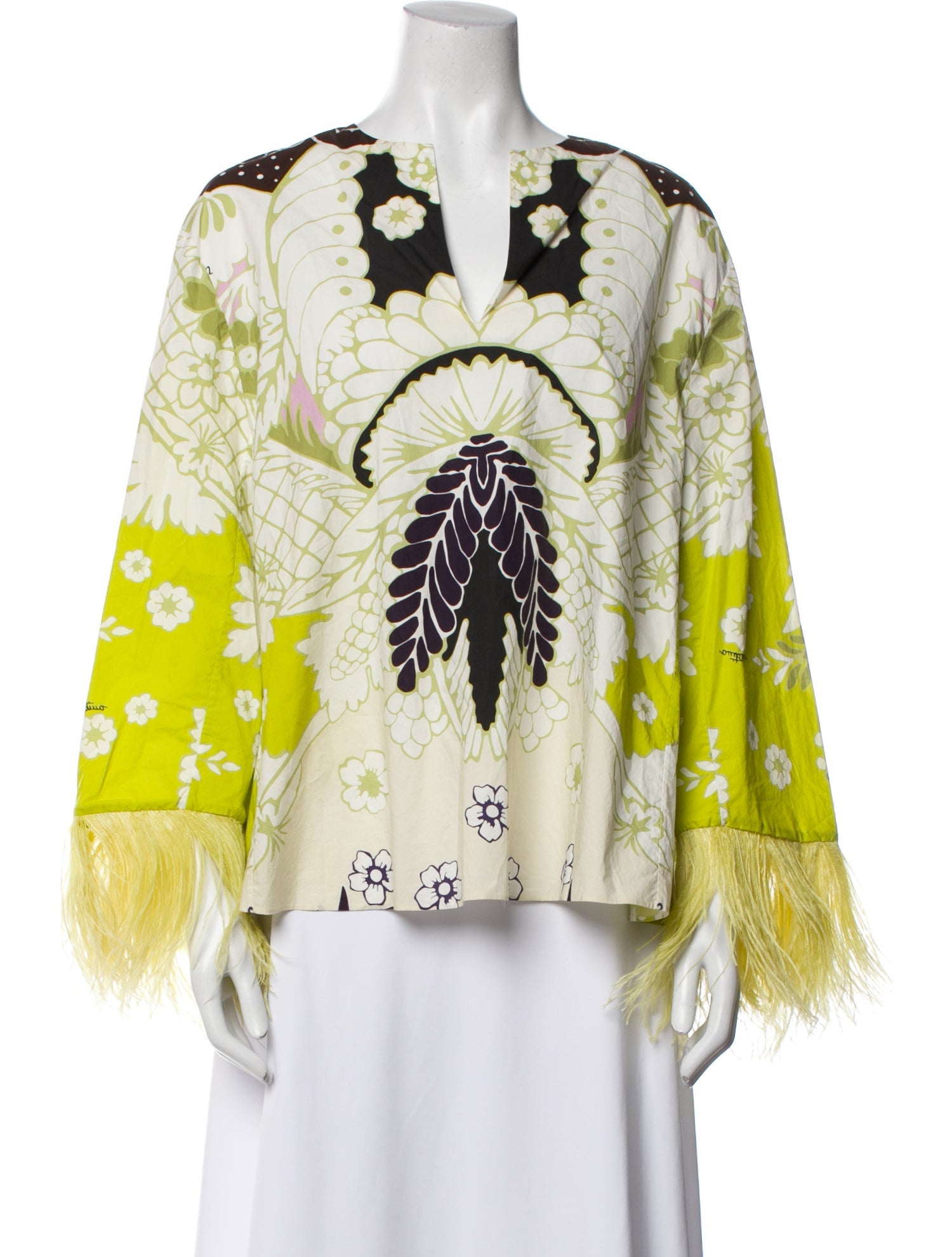 Valentino Ostrich Feather Floral Print Blouse