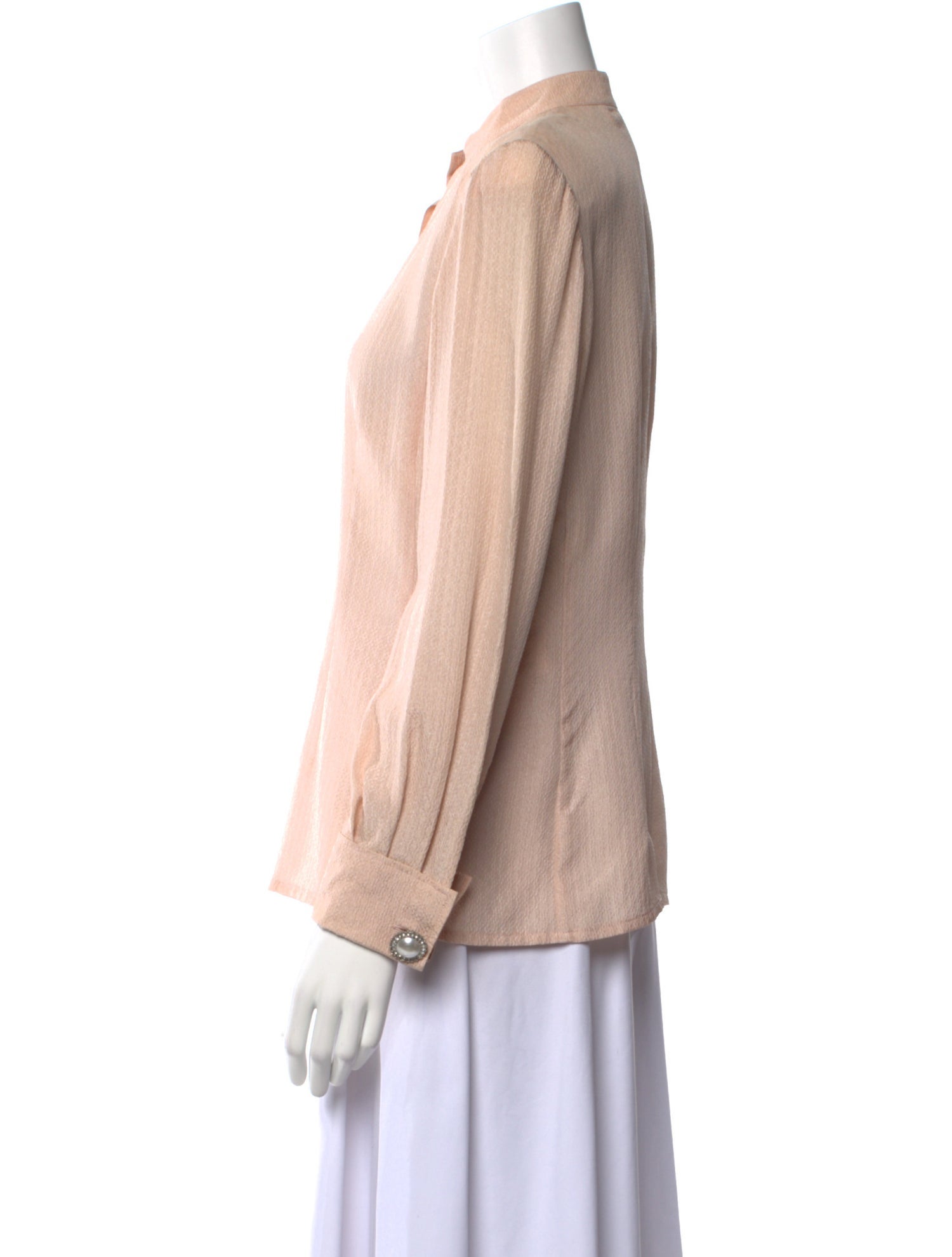 Valentino Silk Mock Neck Button-Up Top