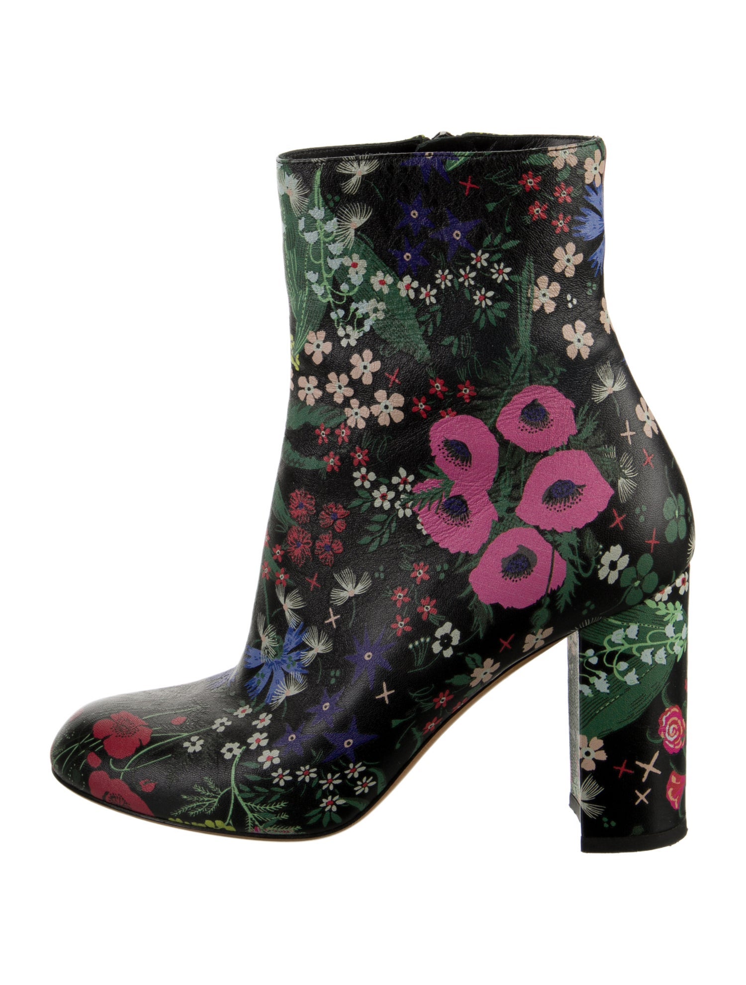 Valentino Leather Floral Print Boots