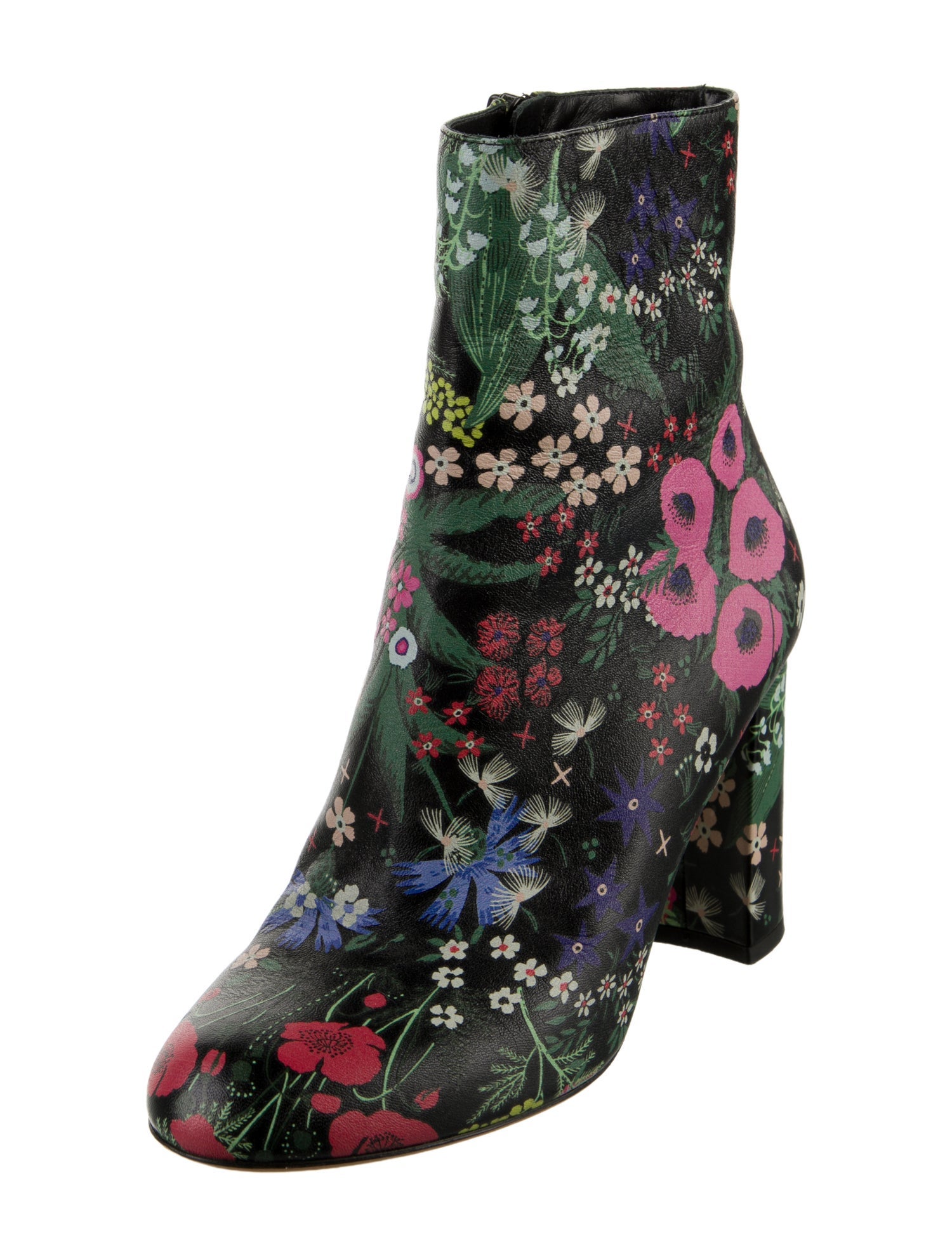 Valentino Leather Floral Print Boots