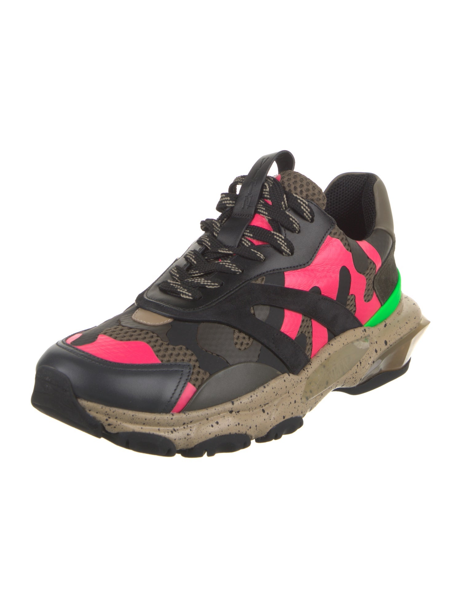 Valentino Leather Camouflage Print Sneakers
