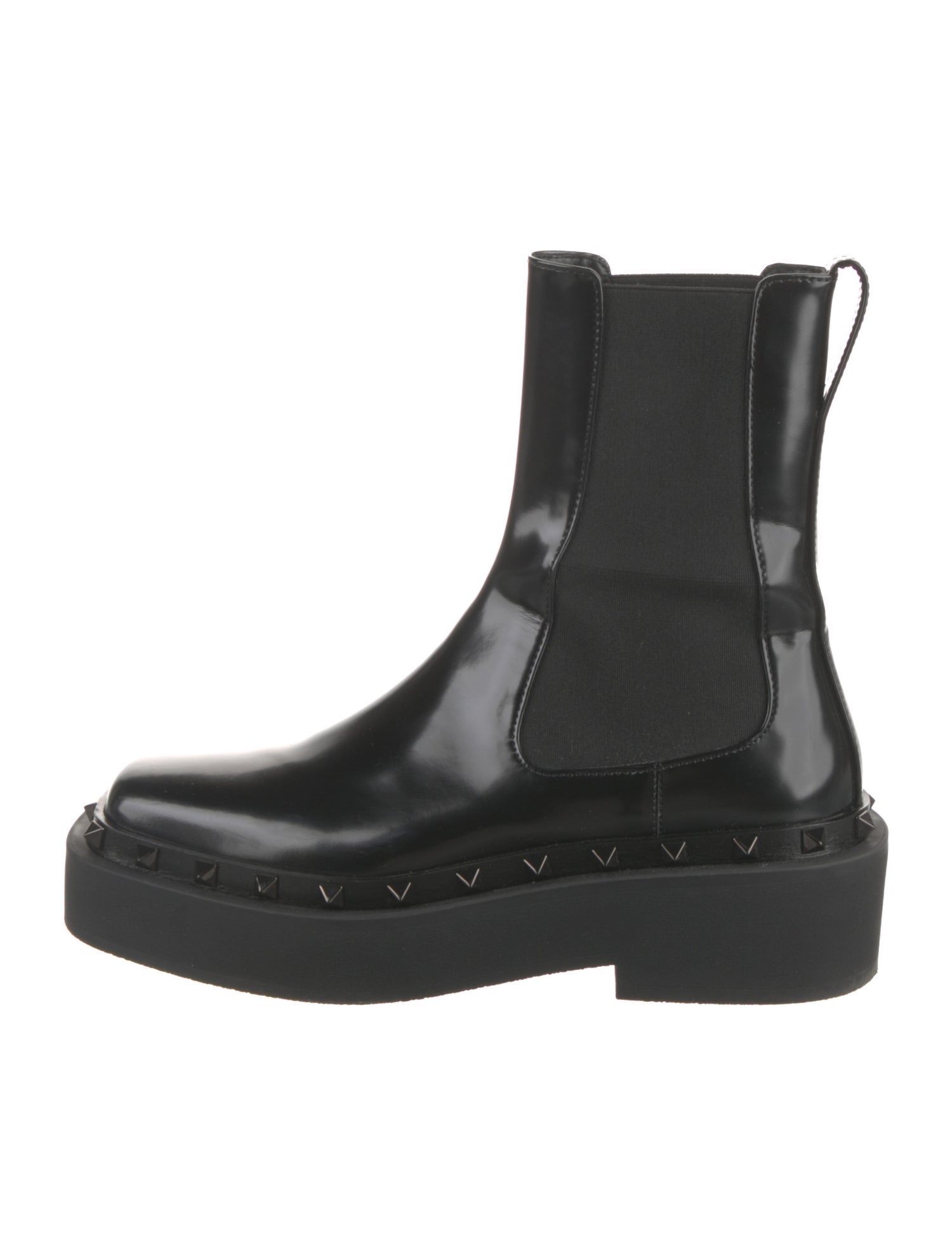 Valentino Rockstud Accents Patent Leather Chelsea Boots