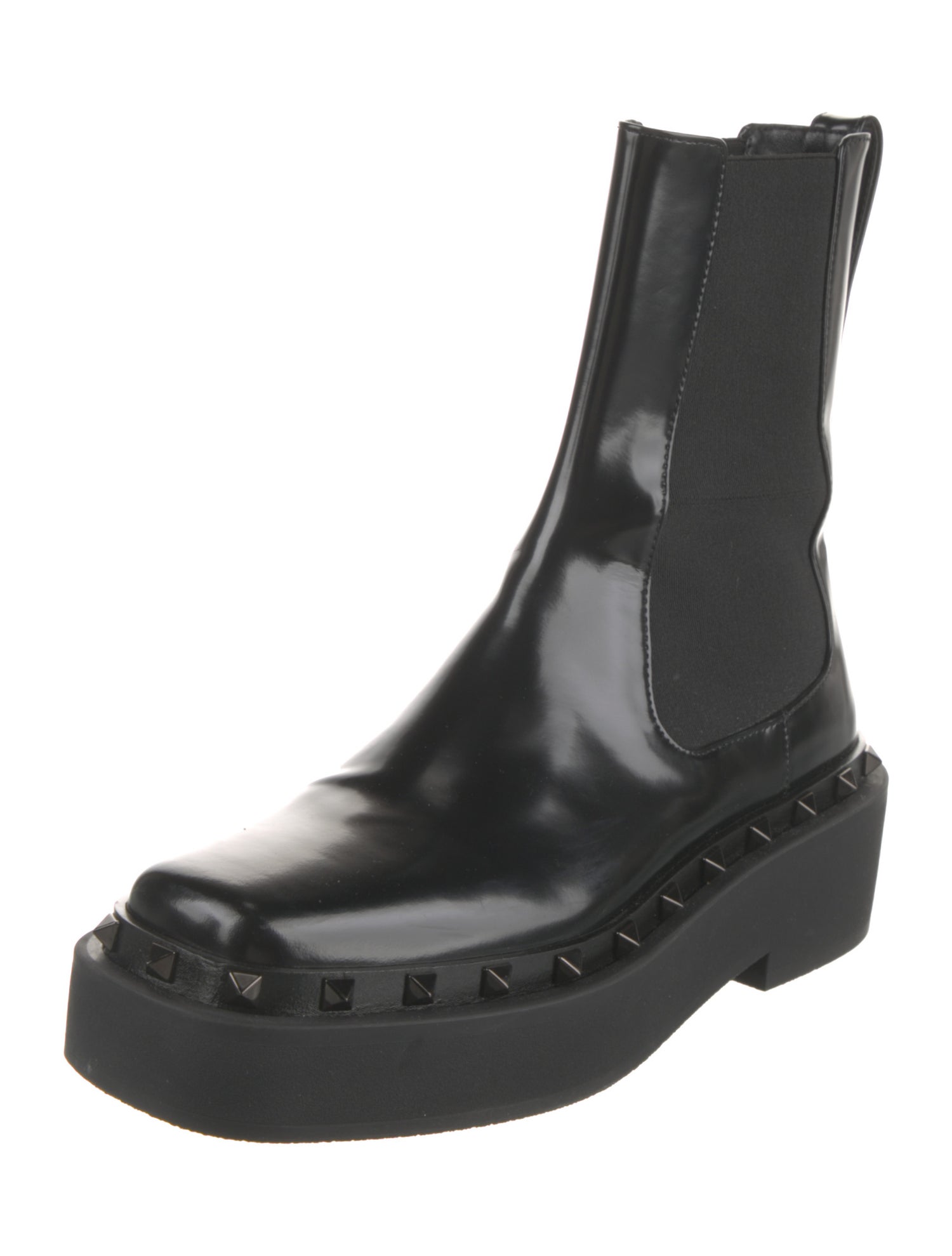 Valentino Rockstud Accents Patent Leather Chelsea Boots