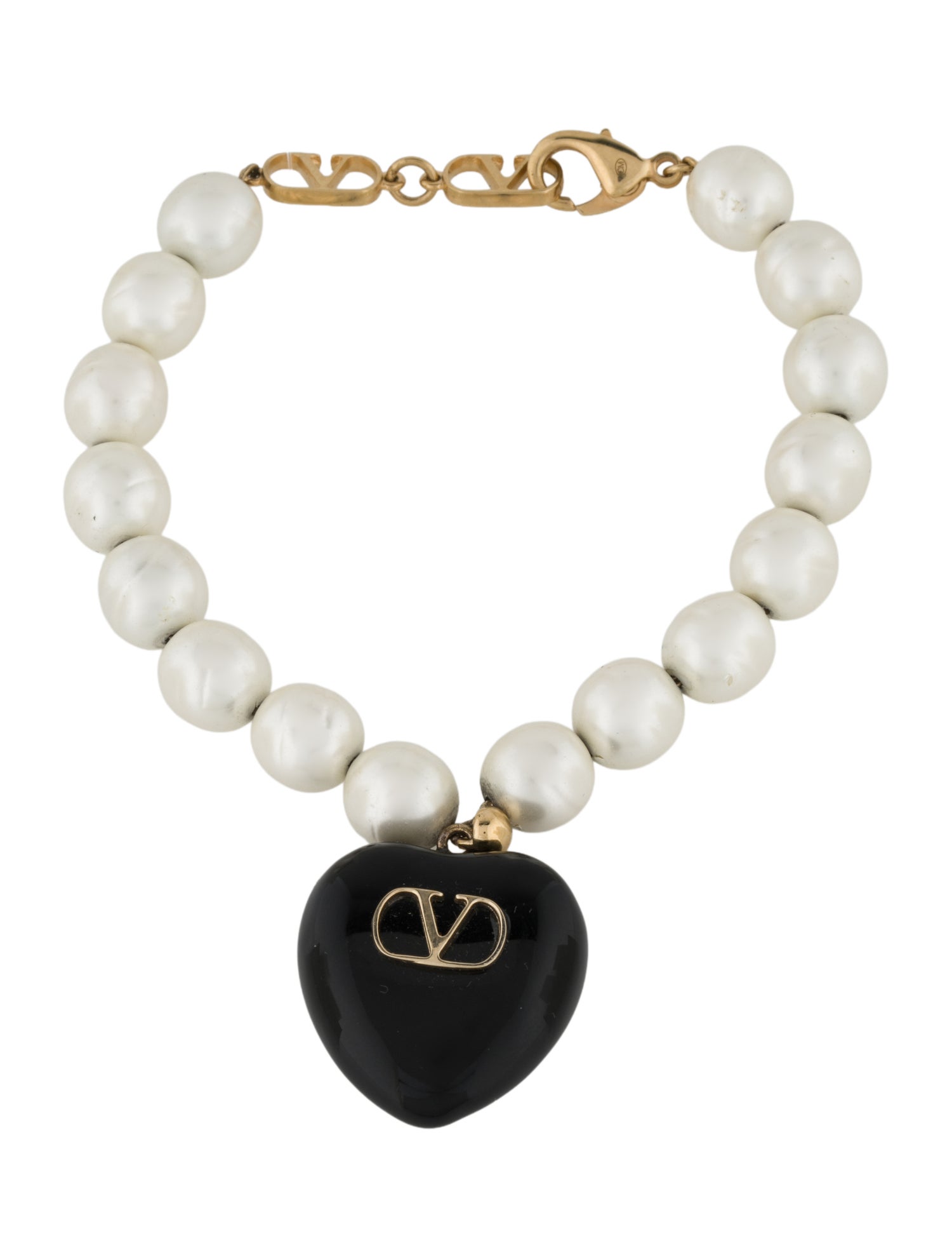 Valentino Faux Pearl & Enamel Coeur Royal Charm Bracelet