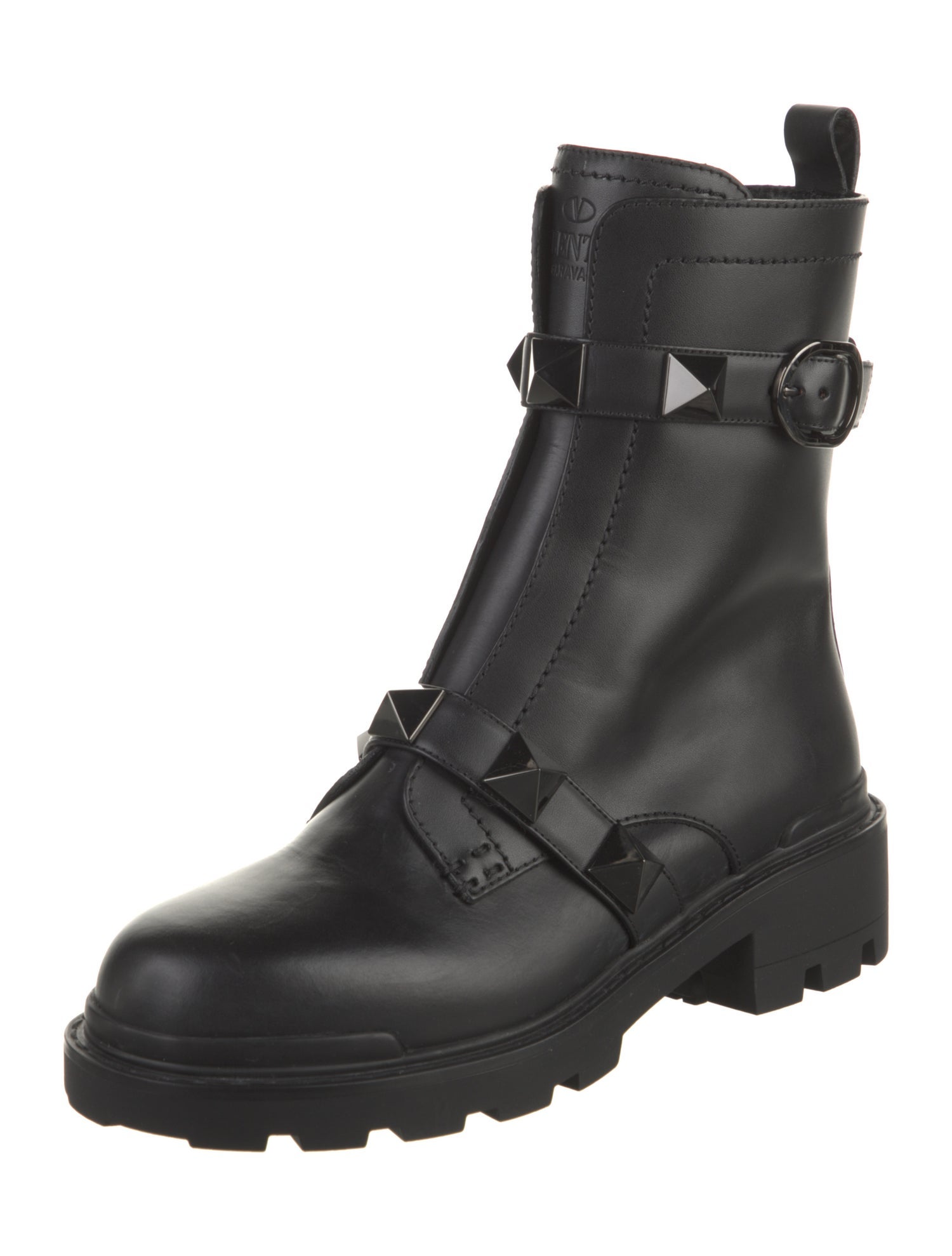 Valentino Rockstud Accents Leather Combat Boots