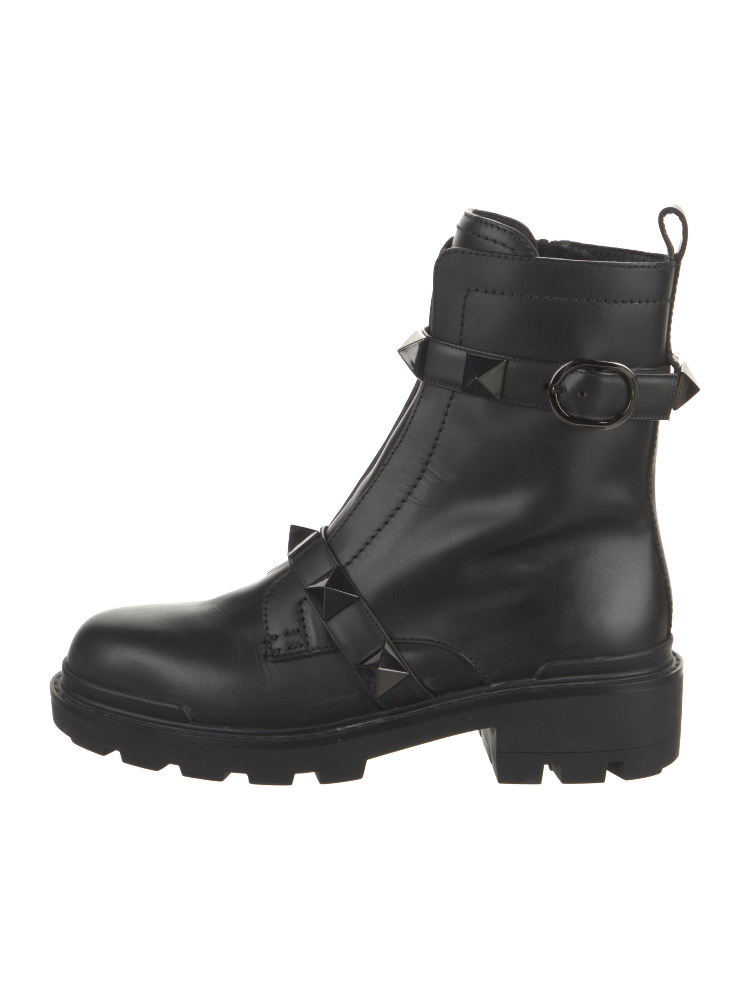 Valentino Rockstud Accents Leather Combat Boots