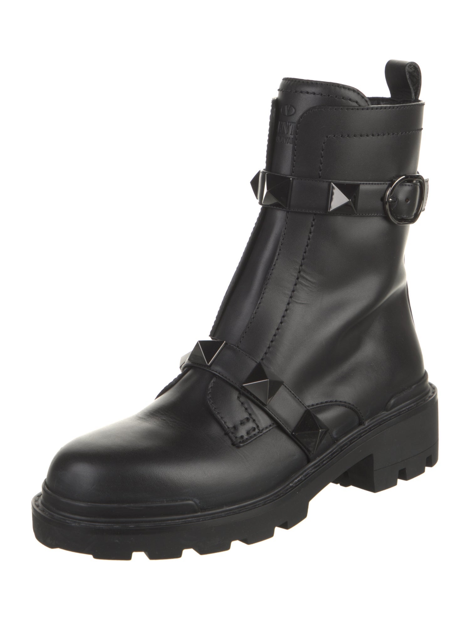Valentino Rockstud Accents Leather Combat Boots