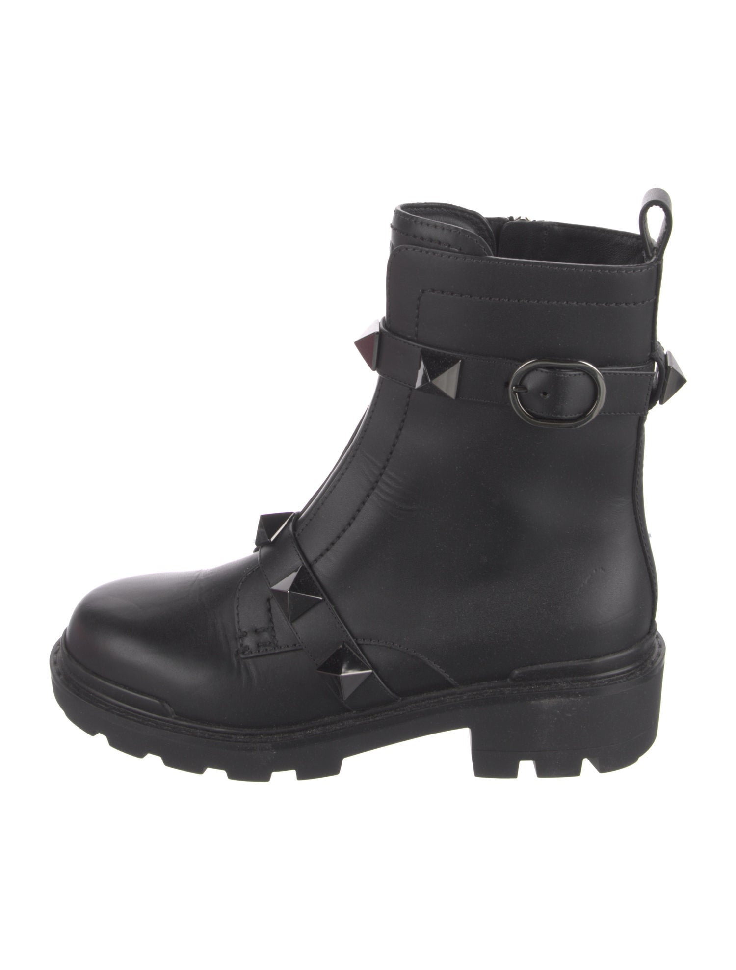 Valentino Rockstud Accents Leather Combat Boots