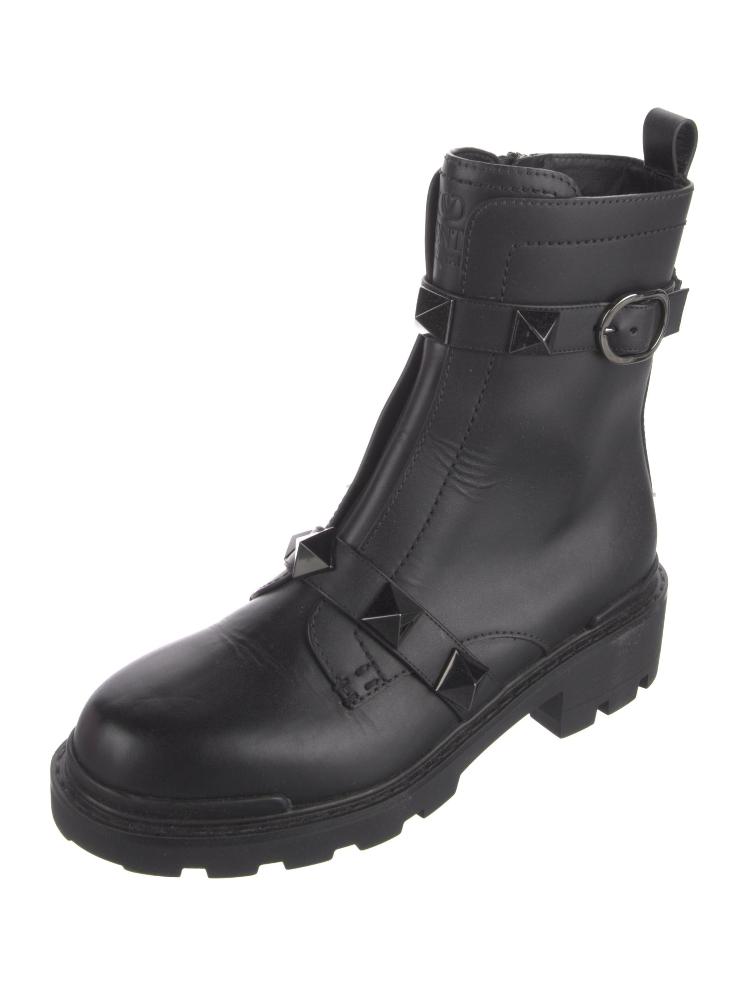 Valentino Rockstud Accents Leather Combat Boots