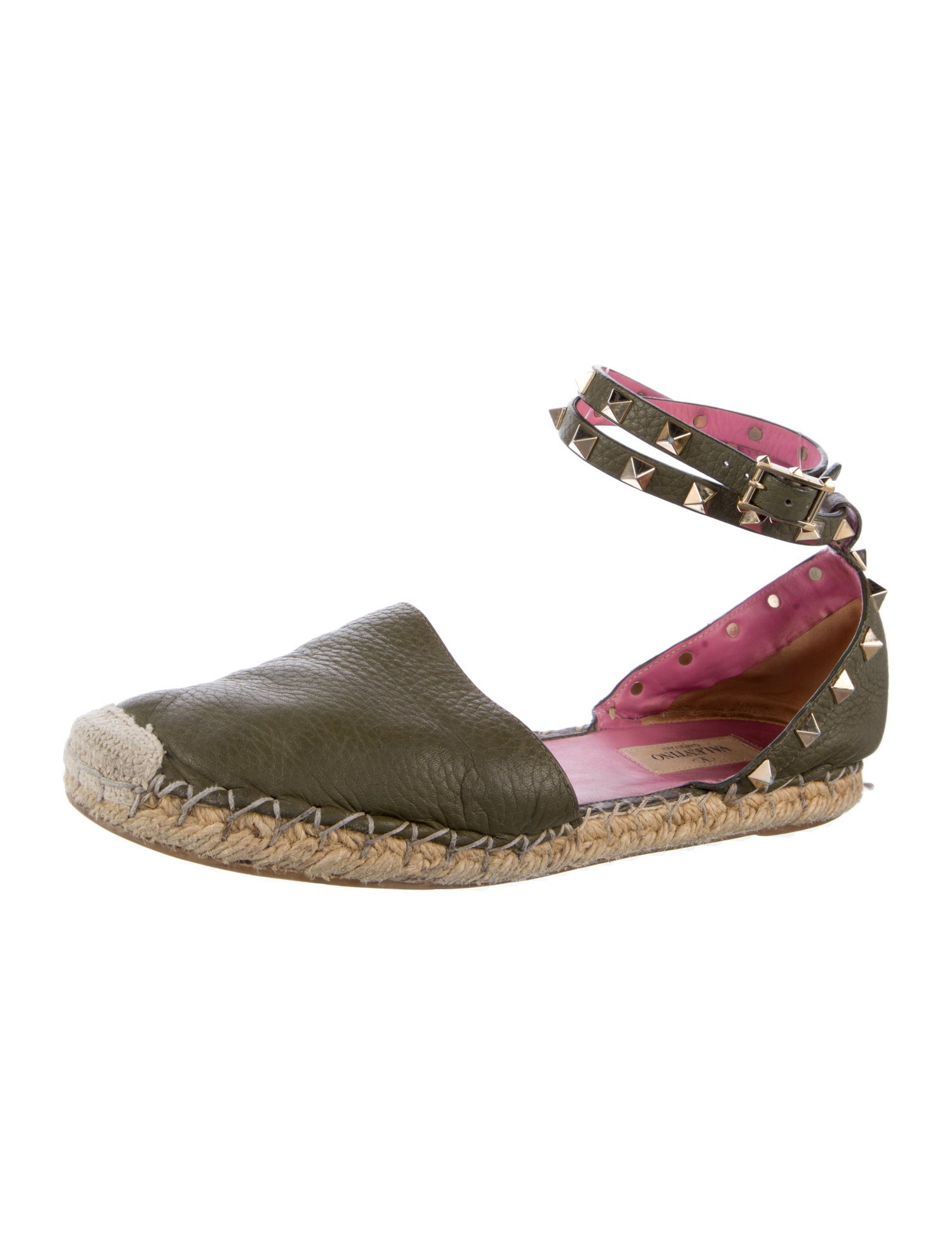Valentino Rockstud Accents Leather Espadrilles