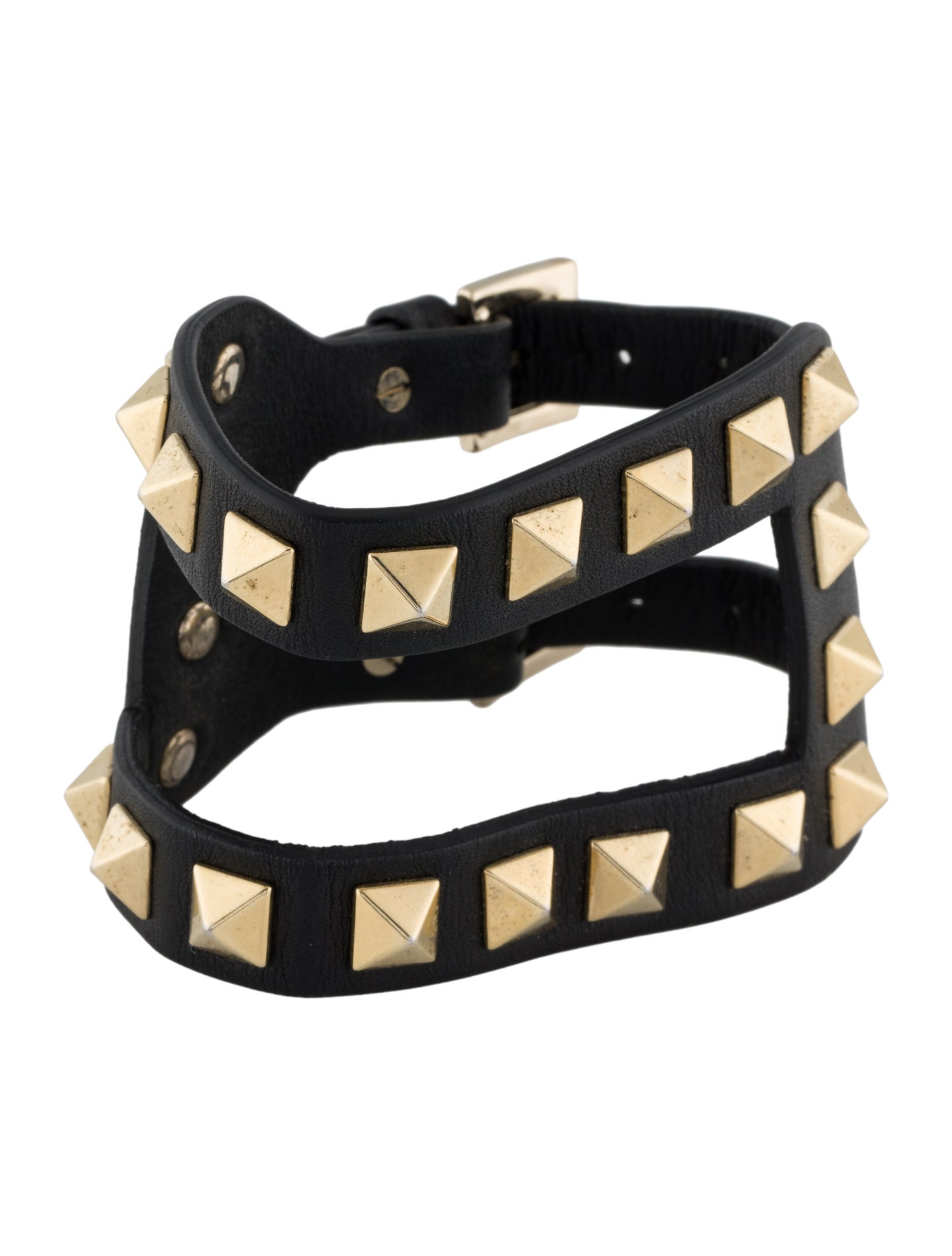 Valentino Double Rockstud Leather Wrap Bracelet