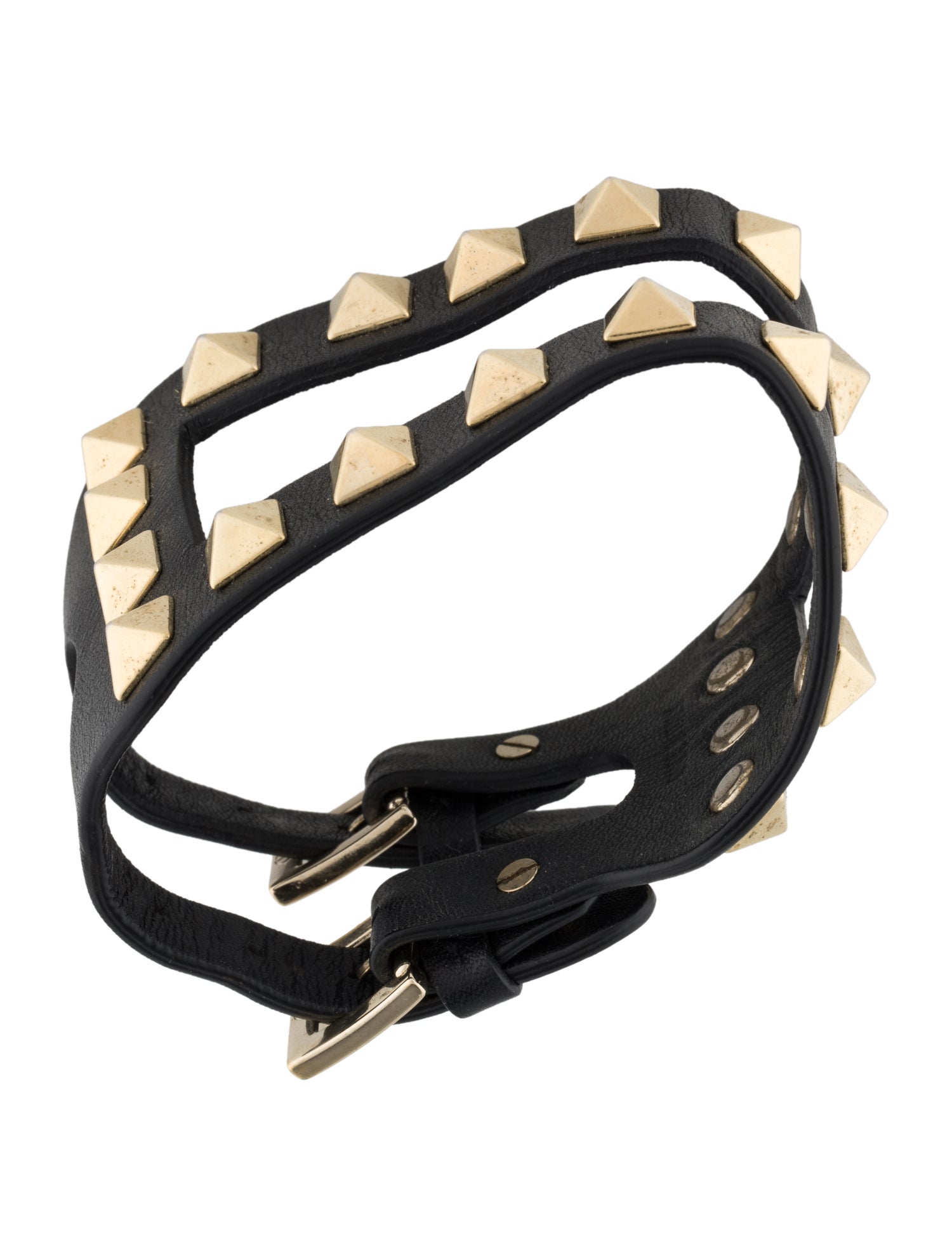 Valentino Double Rockstud Leather Wrap Bracelet - Black Wrap 