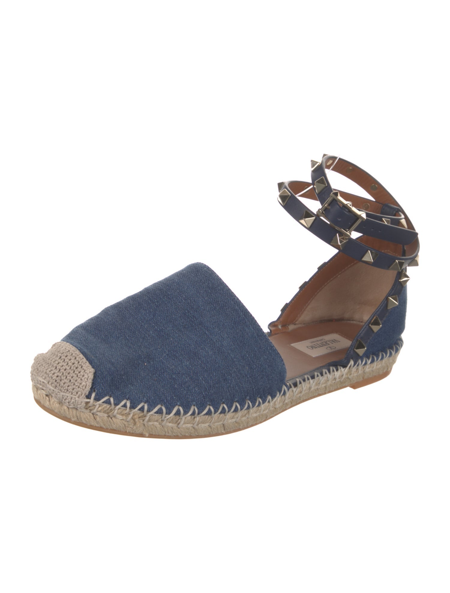Valentino Rockstud Accents Denim D'Orsay Flats