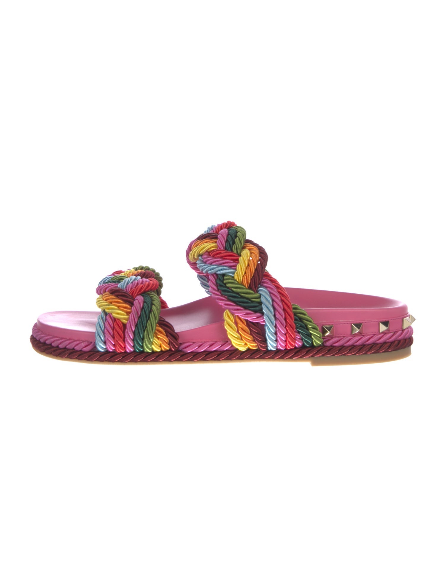 Valentino Rockstud Accents Colorblock Pattern Slides