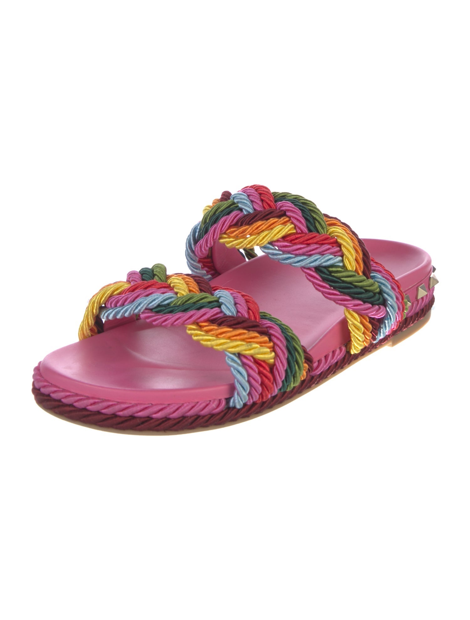 Valentino Rockstud Accents Colorblock Pattern Slides