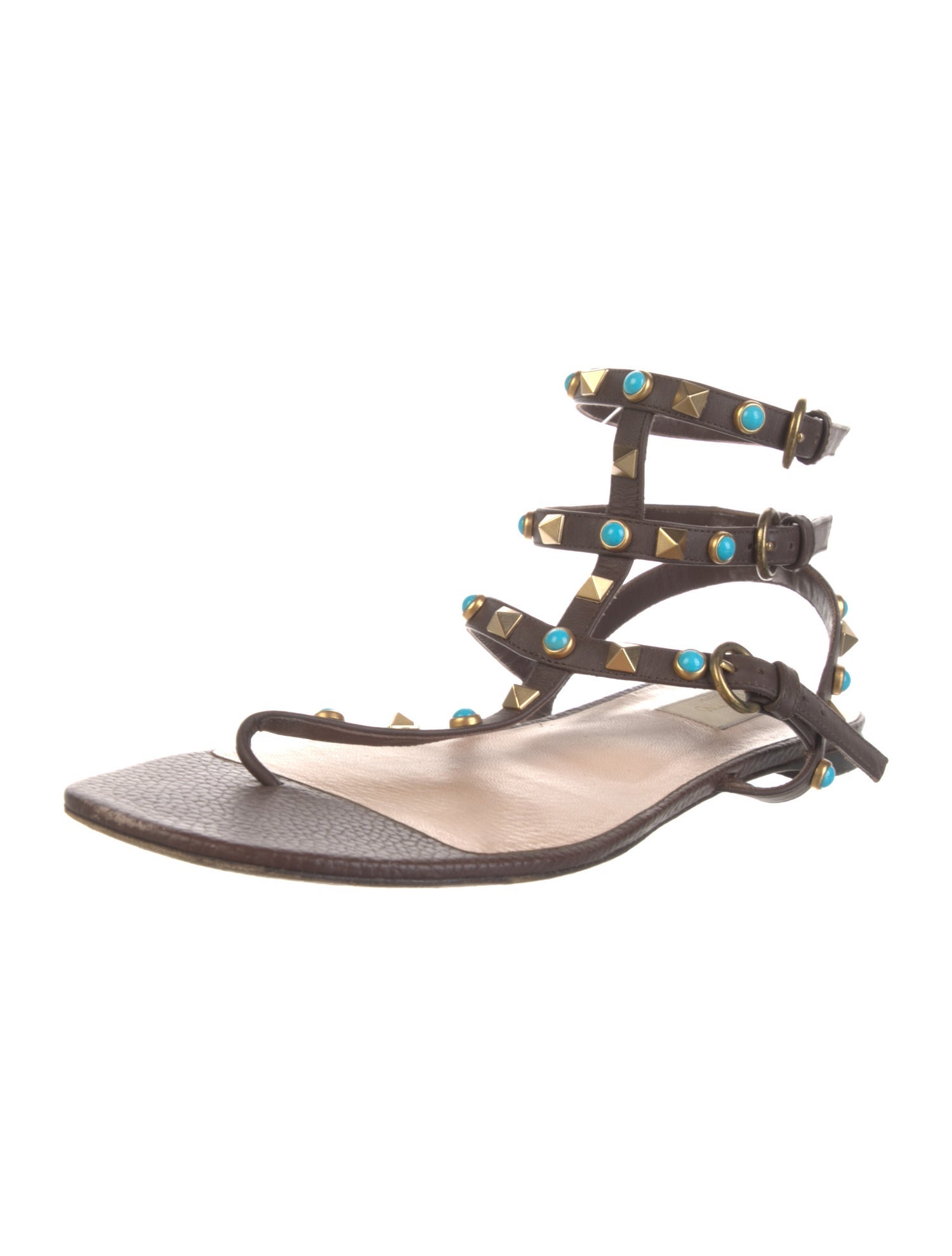 Valentino Rockstud Accents Leather Gladiator Sandals