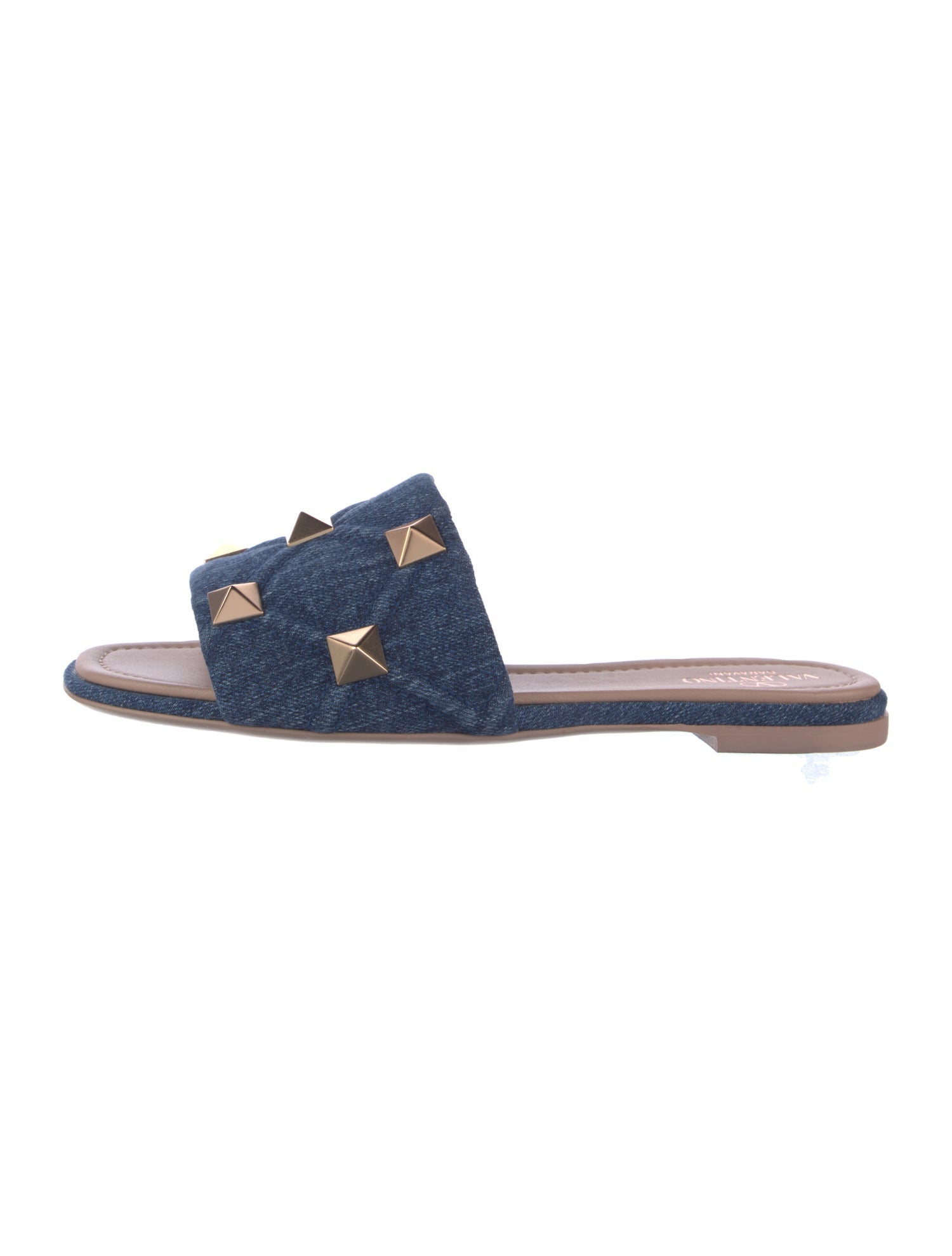 Valentino Rockstud Accents Denim Slides