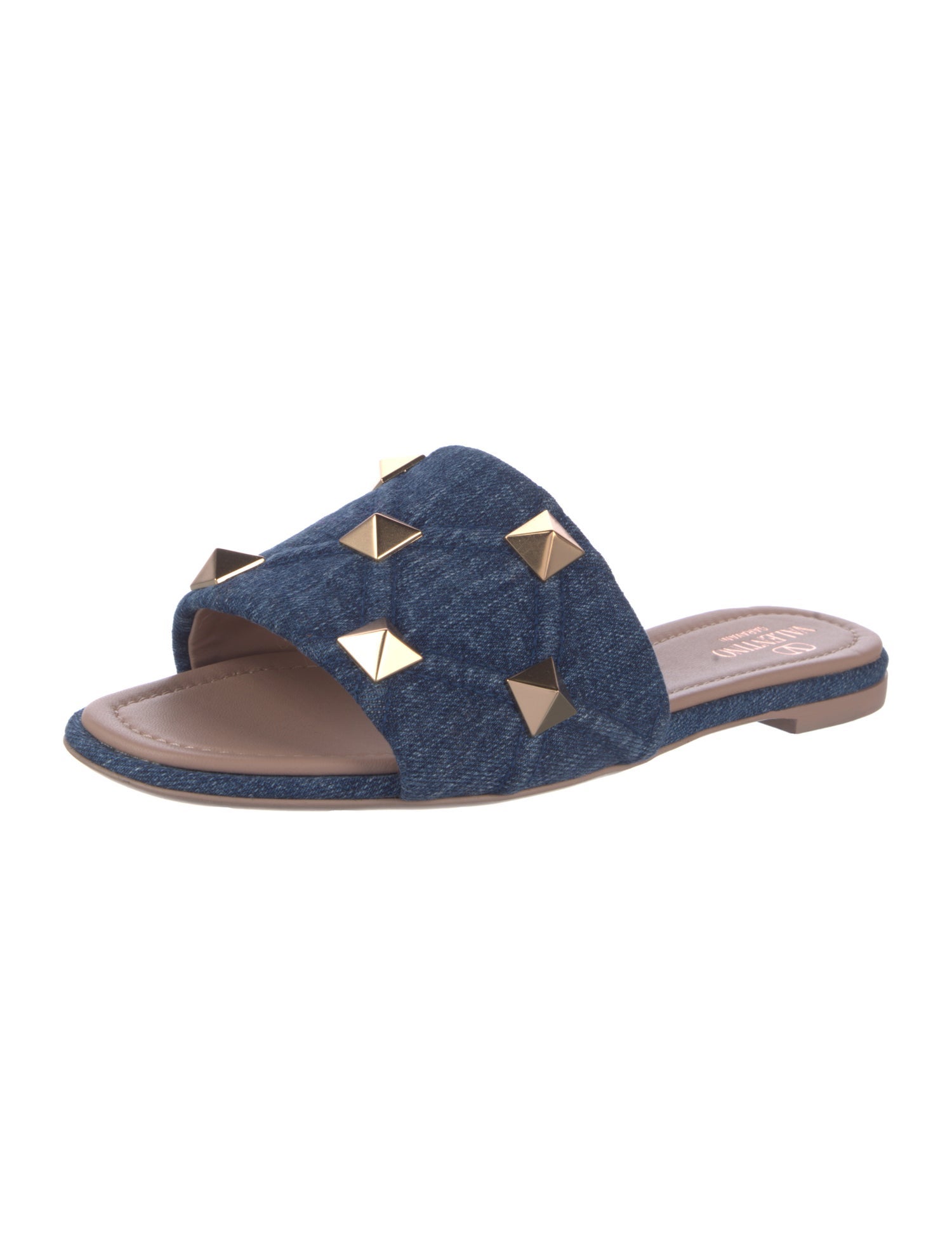 Valentino Rockstud Accents Denim Slides