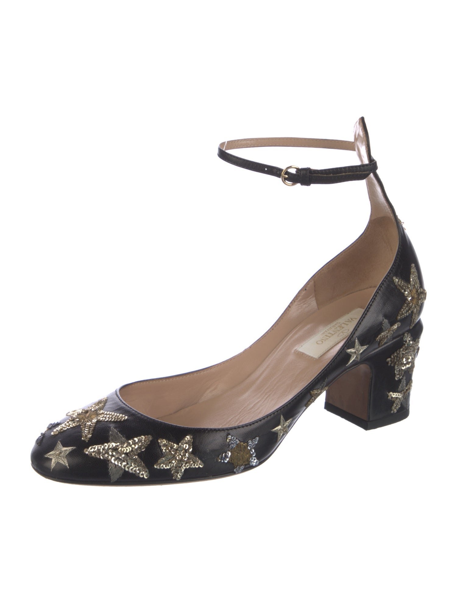 Valentino Leather Sequin Embellishments Pumps