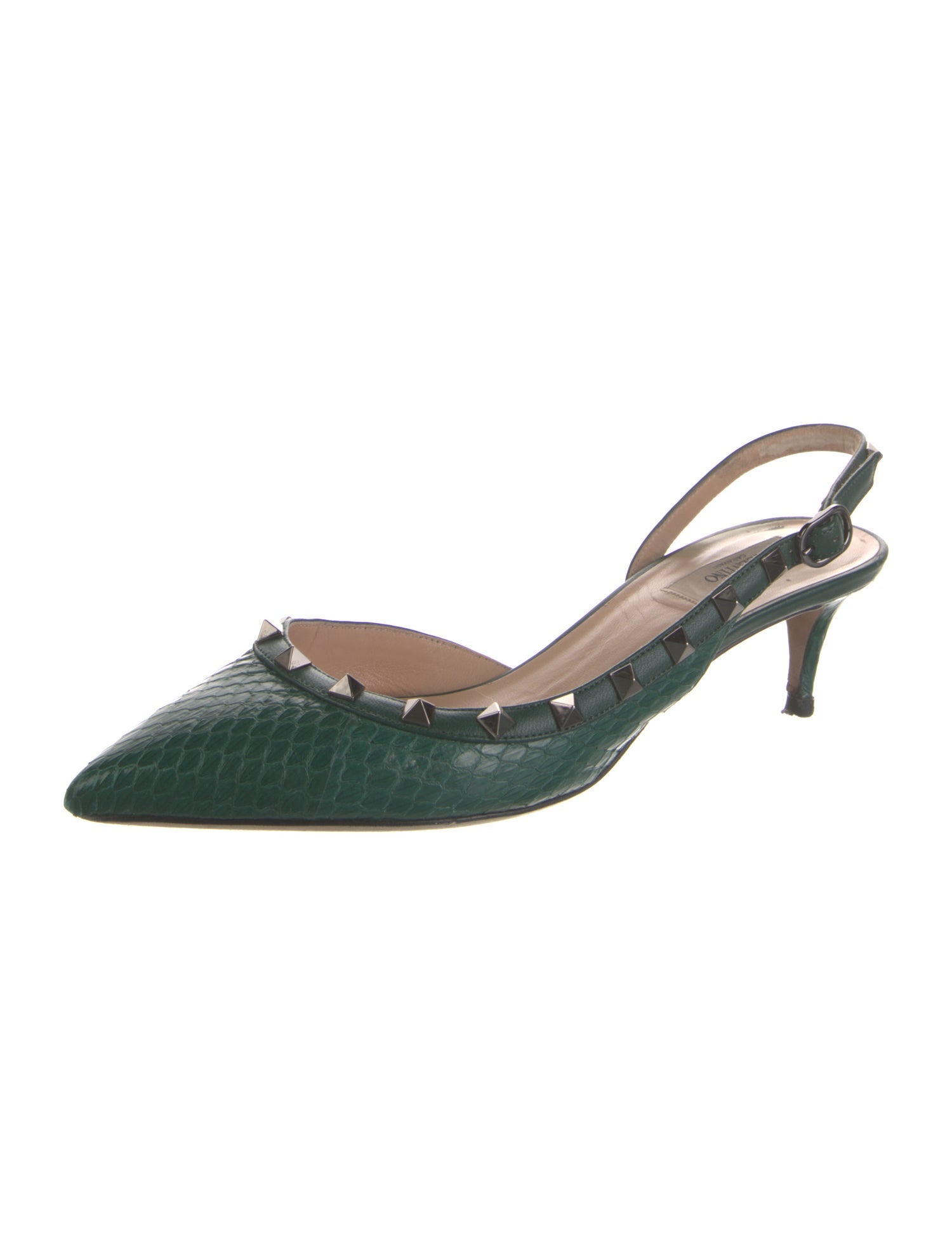 Valentino Rockstud Accents Snakeskin Slingback Pumps