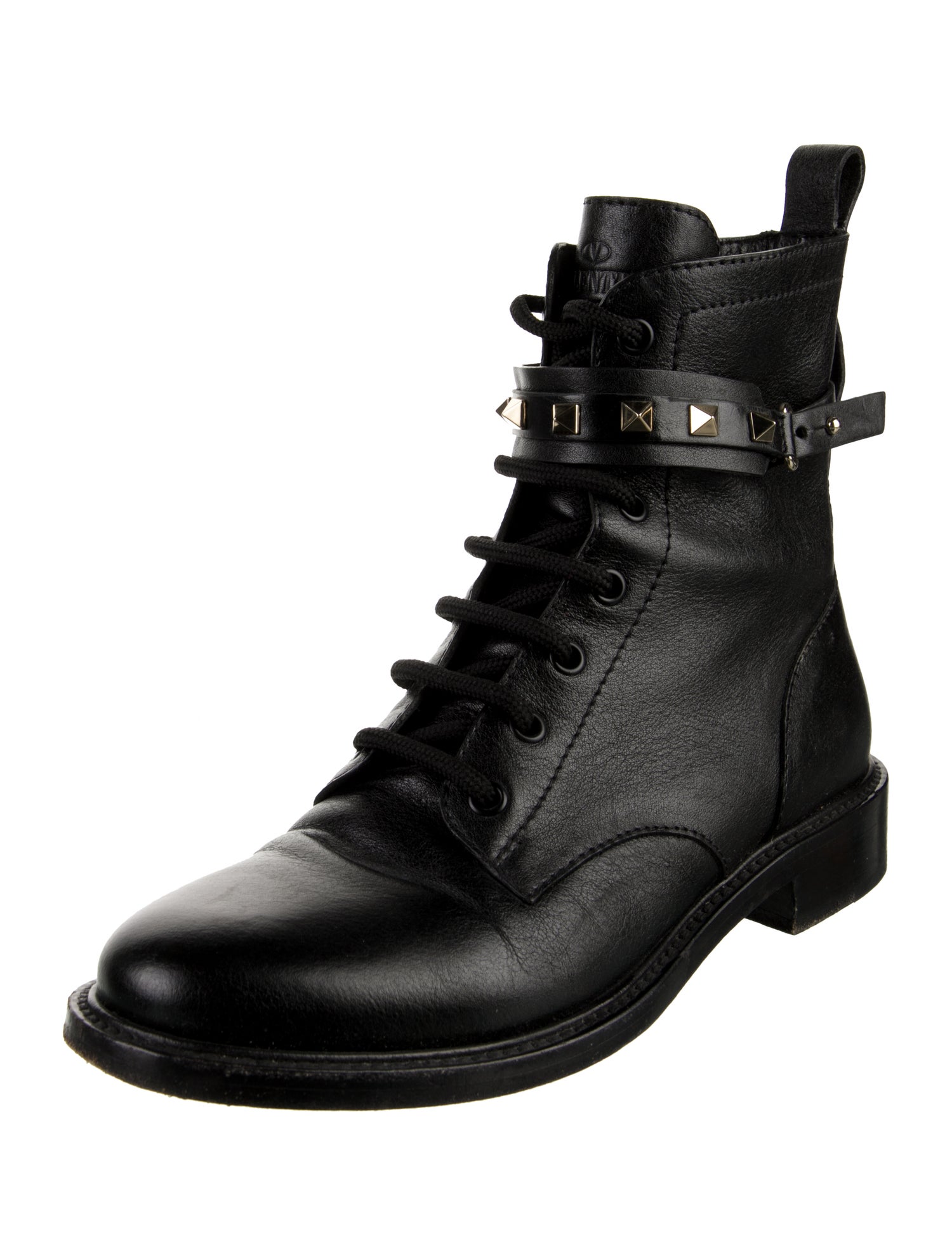 Valentino Rockstud Accents Leather Combat Boots