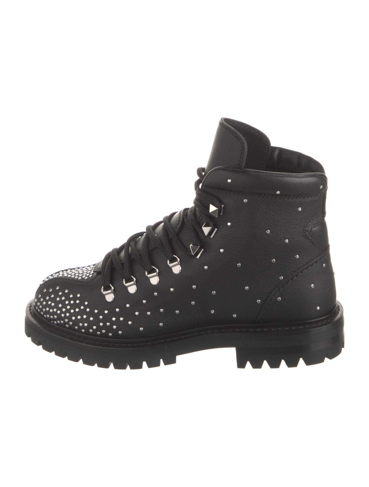 Valentino Rockstud Accents Leather Combat Boots
