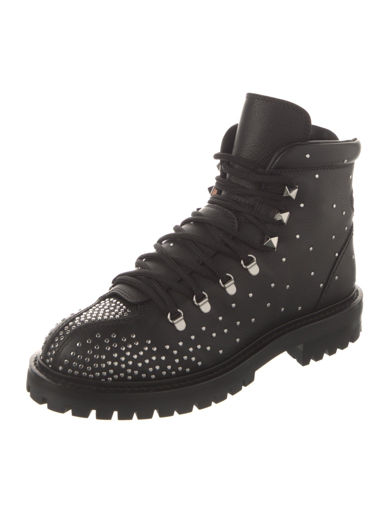Valentino Rockstud Accents Leather Combat Boots