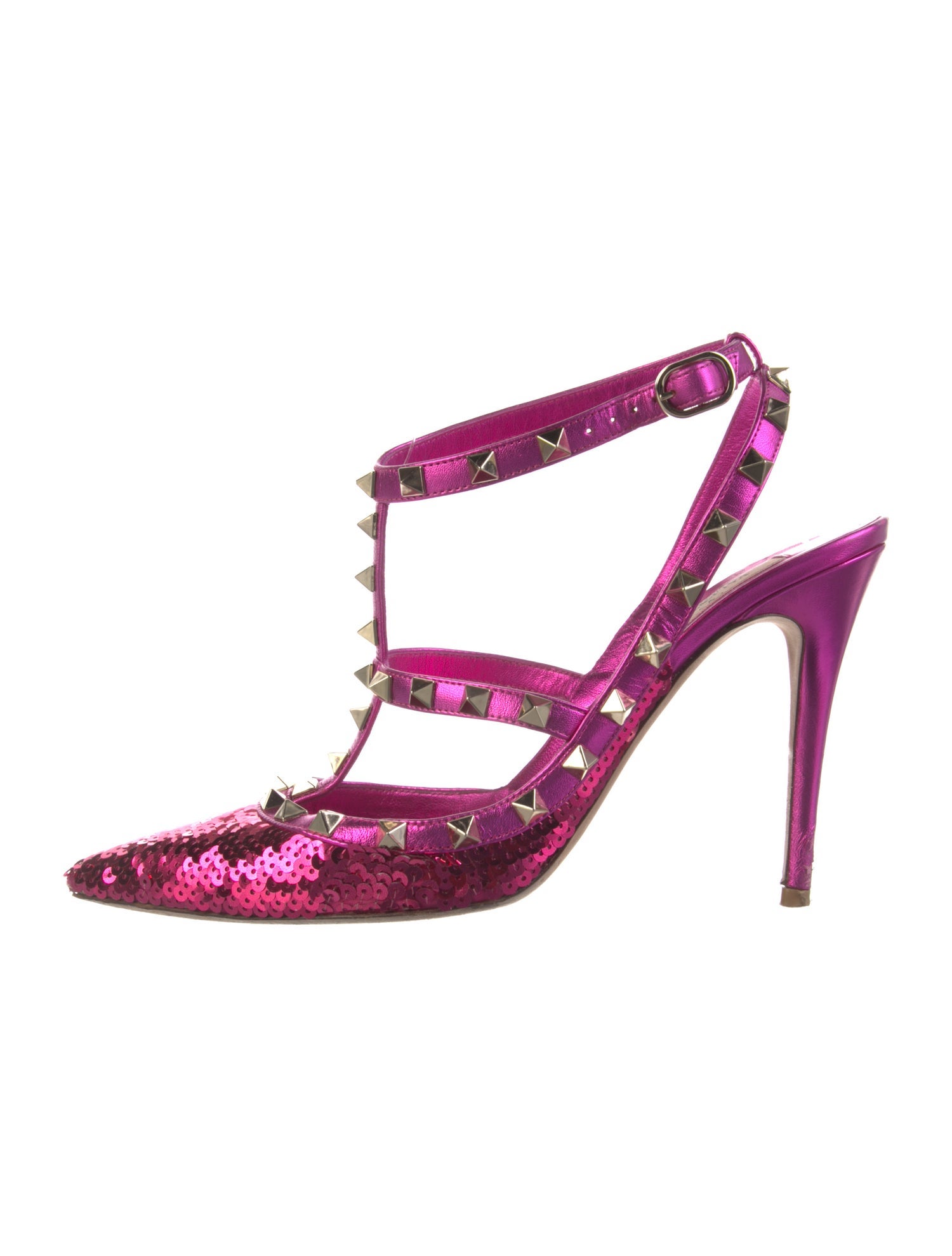 Valentino Rockstud Accents Sequins T-Strap Pumps