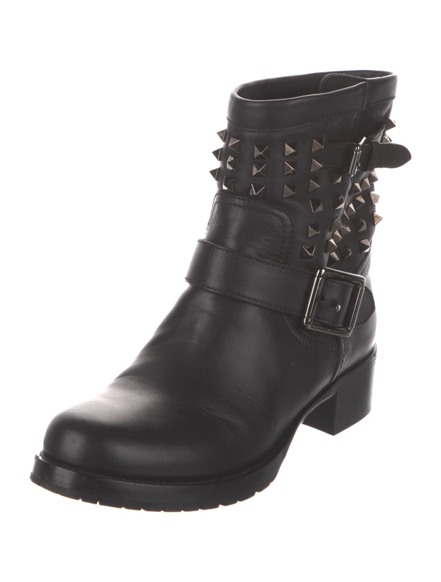 Valentino Rockstud Accents Leather Moto Boots