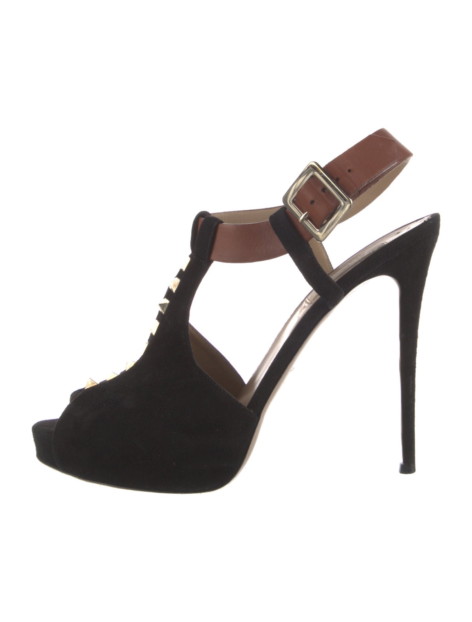 Valentino Rockstud Accents Suede T-Strap Pumps