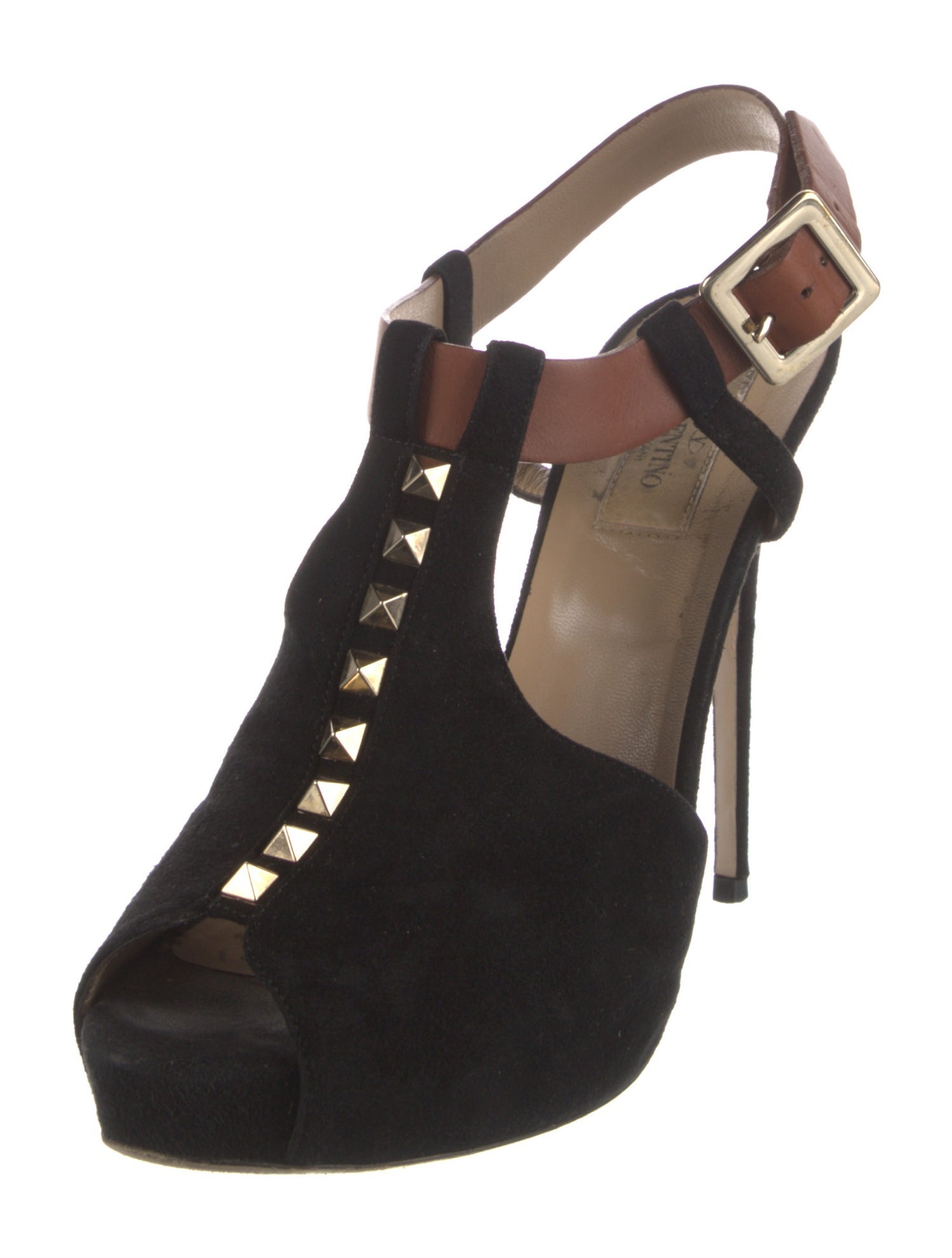 Valentino Rockstud Accents Suede T-Strap Pumps