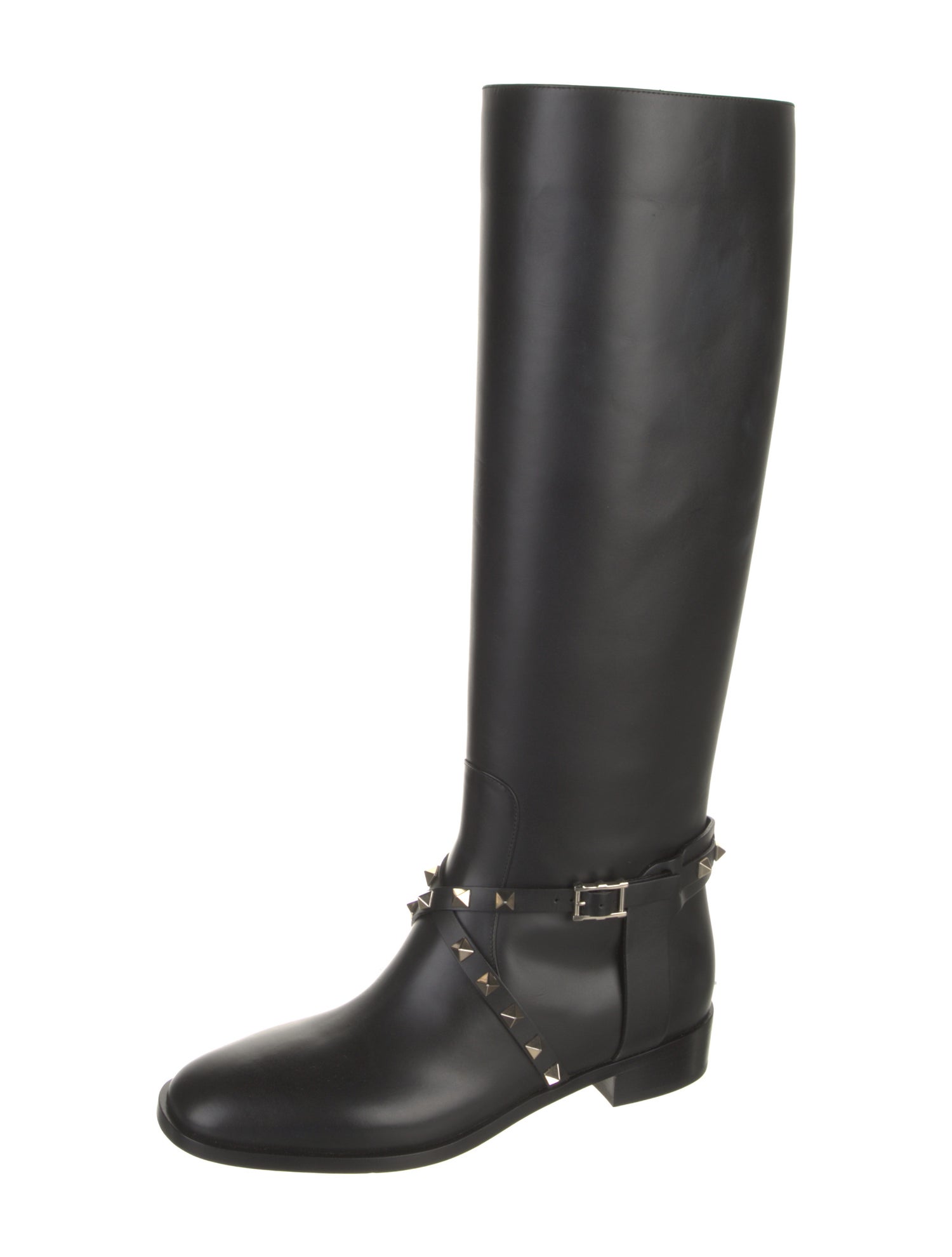 Valentino Rockstud Accents Leather Riding Boots