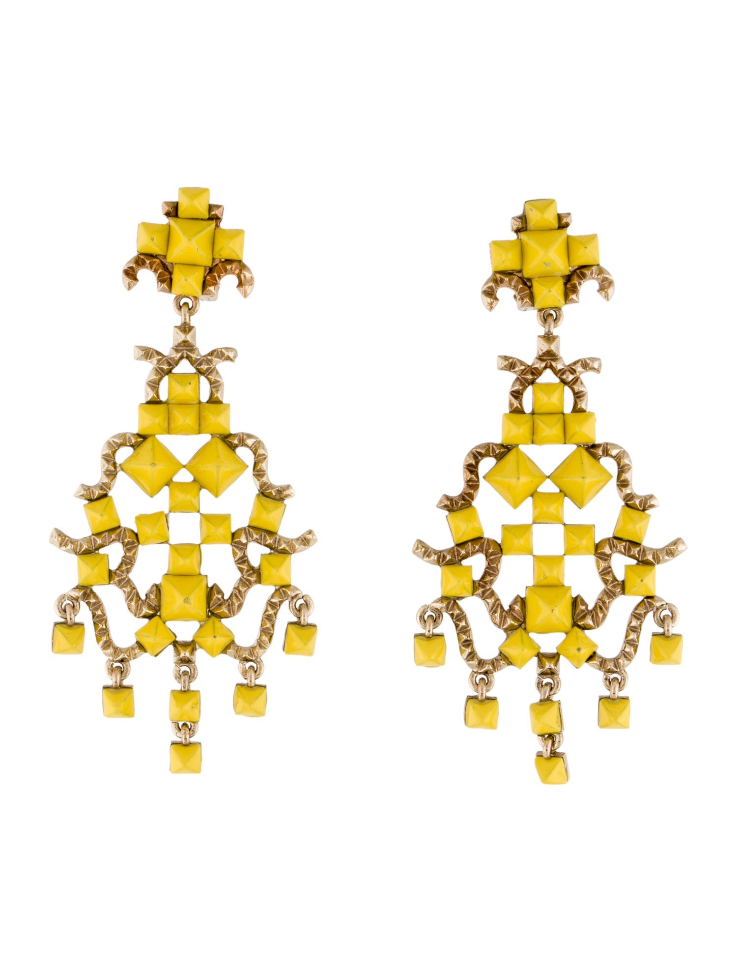 Valentino Enamel Stud Clip-On Chandelier Earrings