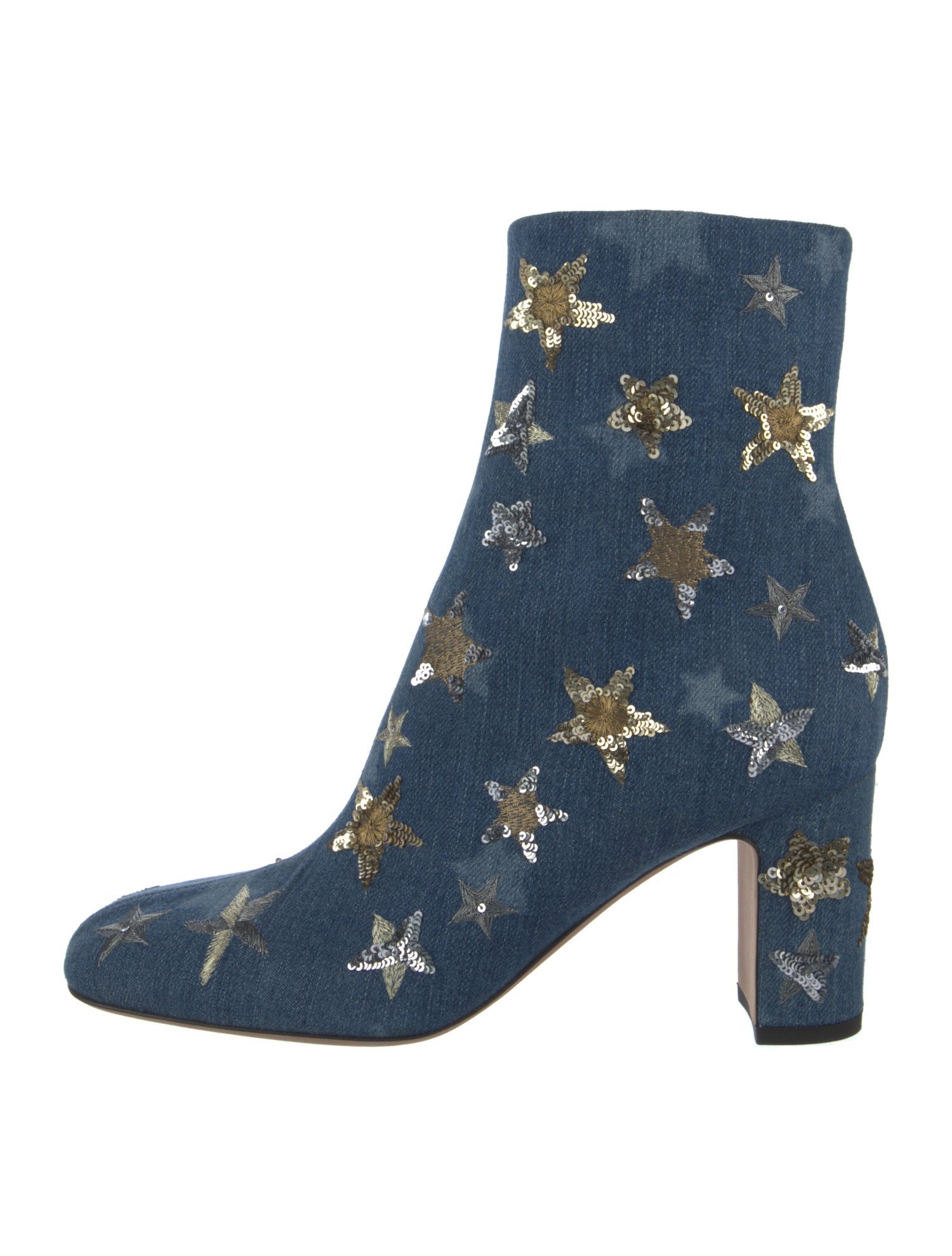 Valentino Denim Sequin Embellishments Boots