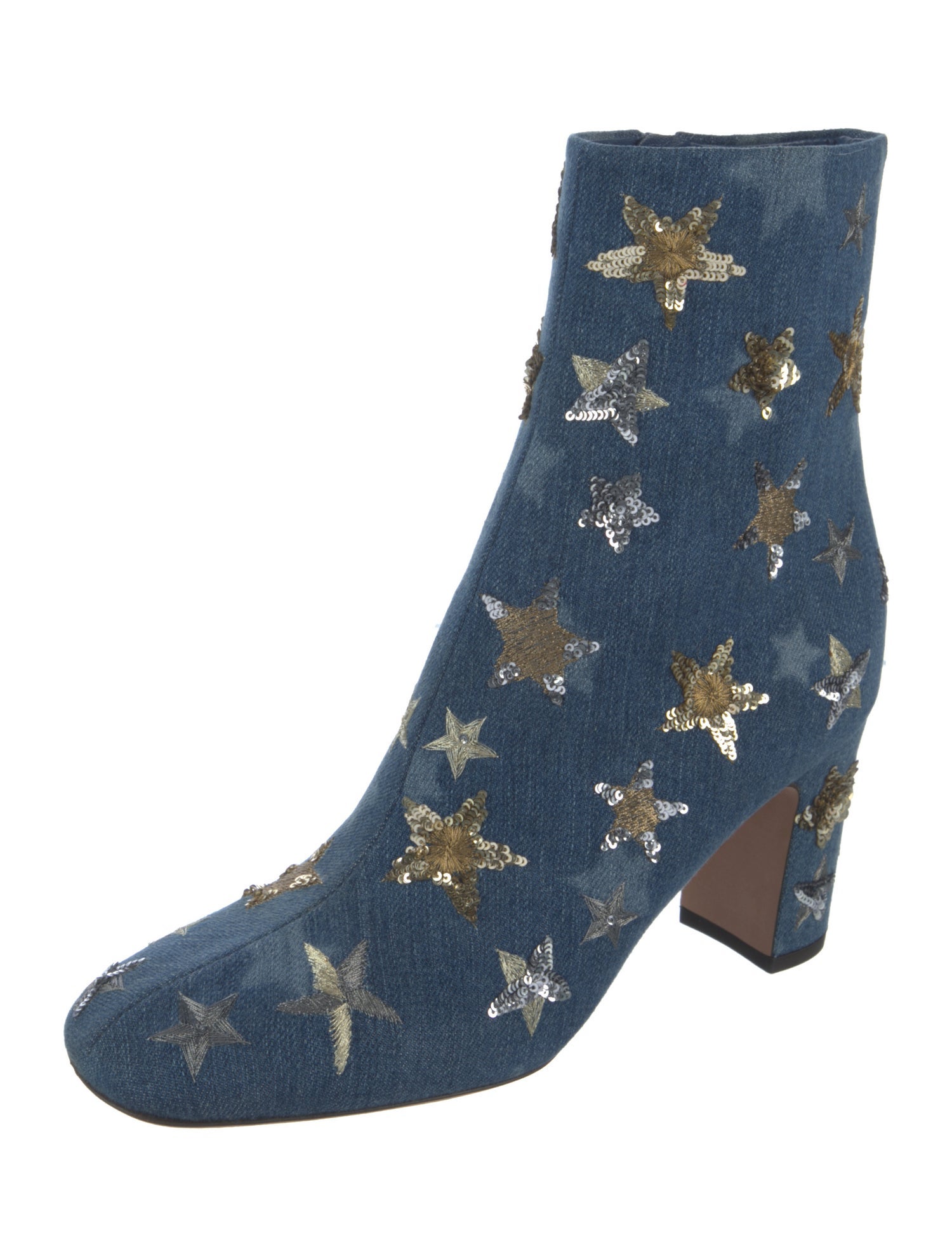 Valentino Denim Sequin Embellishments Boots